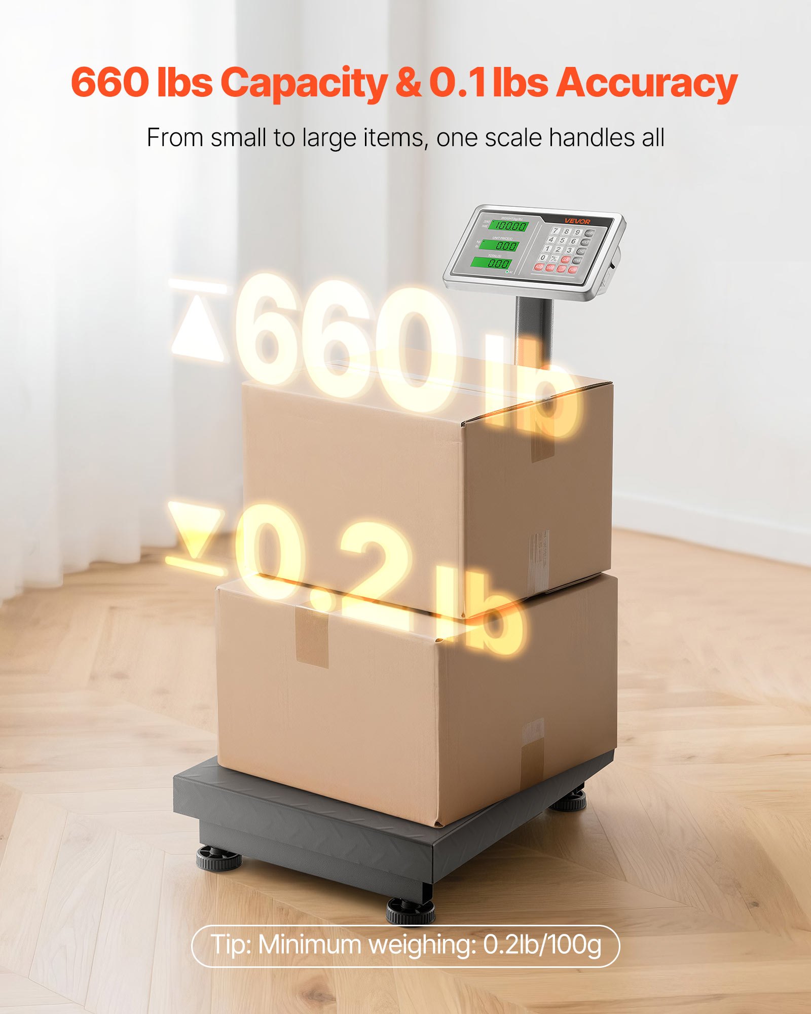 VEVOR Bilancia Digitale Industriale Portata 300 kg Elevata Precisione 50 g, Bilancia Industriale per Carichi Pesanti con KG, Tara, Calcolatrice, Adatta per Bagagli, Spedizione, Pacchi