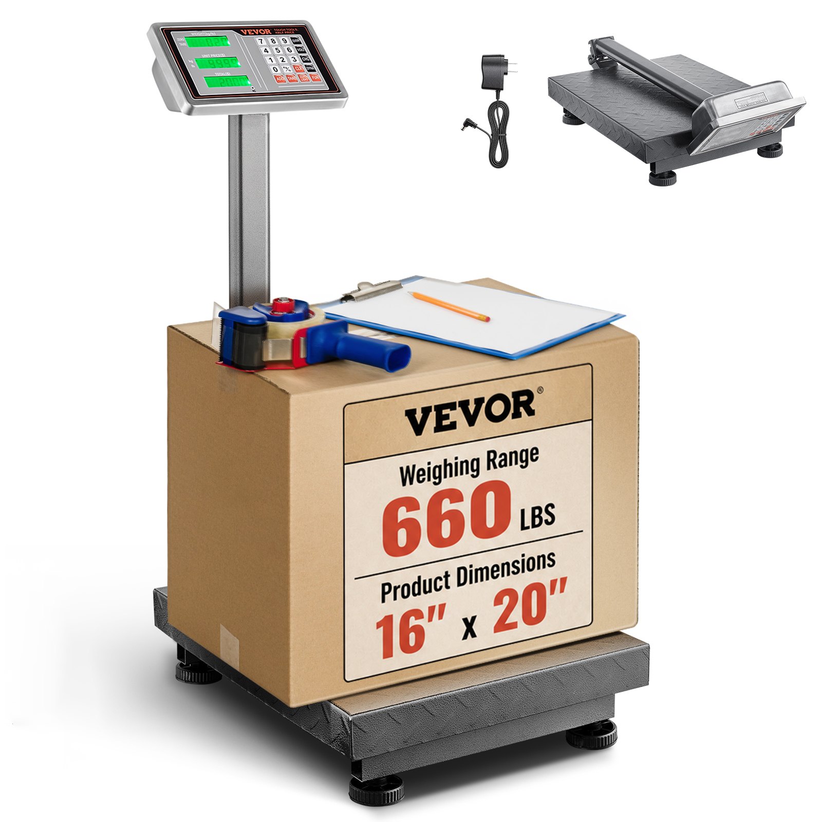 VEVOR Bilancia Digitale Industriale Portata 300 kg Elevata Precisione 50 g, Bilancia Industriale per Carichi Pesanti con KG, Tara, Calcolatrice, Adatta per Bagagli, Spedizione, Pacchi