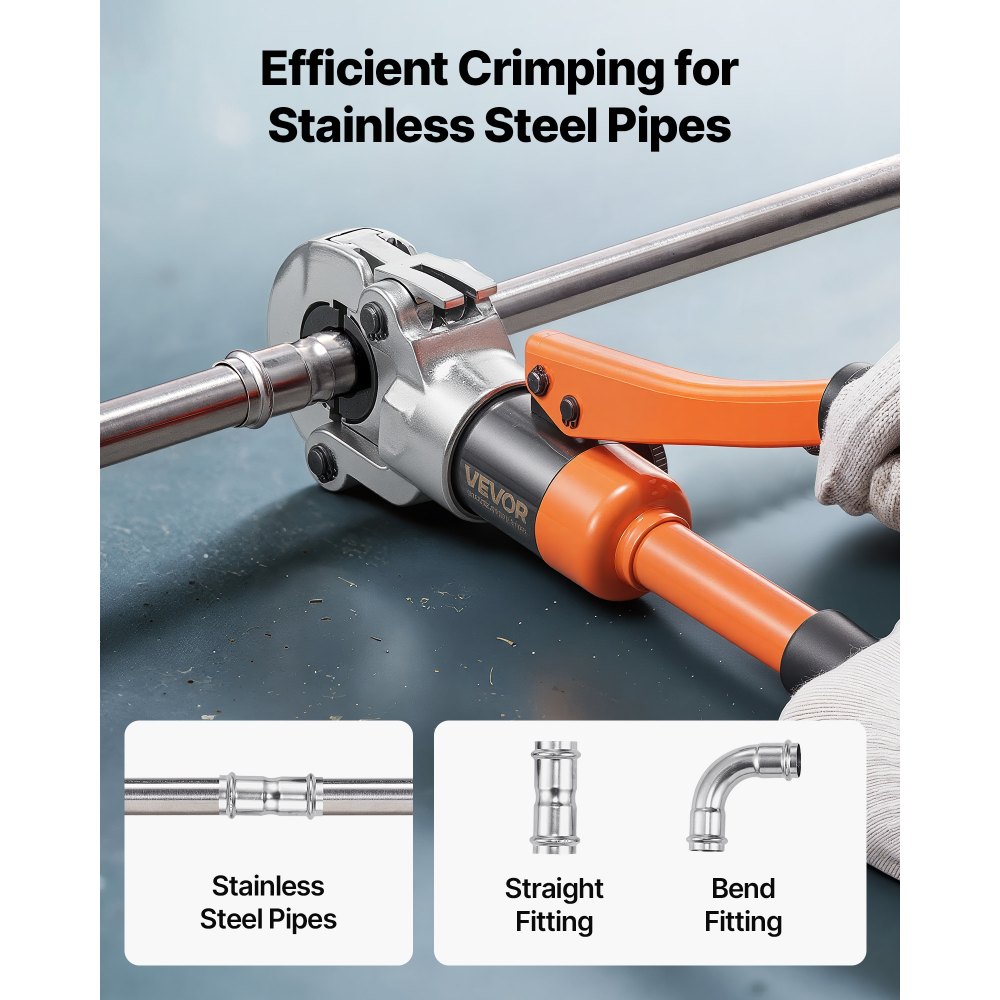 VEVOR Pinza Crimpatrice Idraulica, Pinza Crimpatrice per Tubi in Acciaio Inossidabile, Raccordi per Tubi con Ganasce V12 V15 V18 V22 V28, Custodia per il Trasporto, Kit di Crimpatura