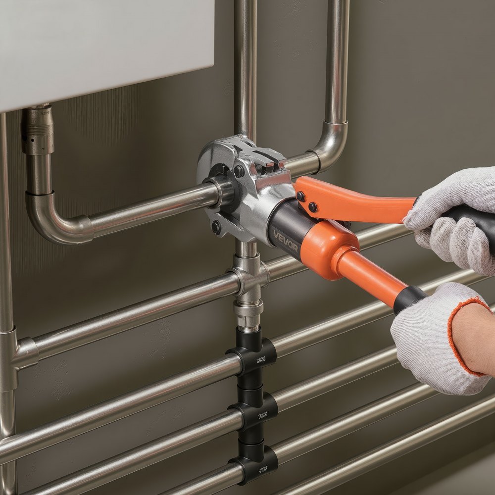 VEVOR Pinza Crimpatrice Idraulica, Pinza Crimpatrice per Tubi in Acciaio Inossidabile, Raccordi per Tubi con Ganasce V12 V15 V18 V22 V28, Custodia per il Trasporto, Kit di Crimpatura