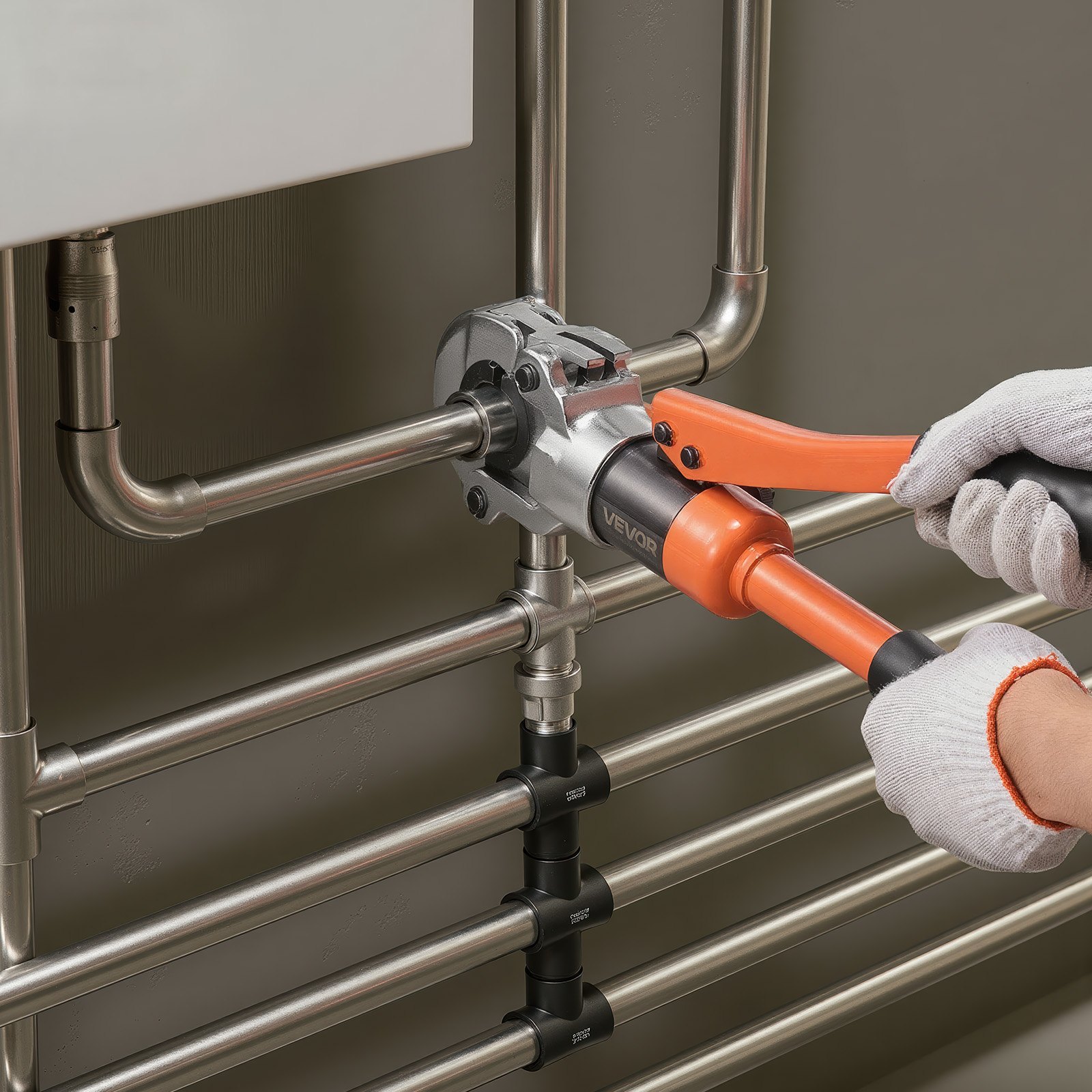 VEVOR Pinza Crimpatrice Idraulica, Pinza Crimpatrice per Tubi in Acciaio Inossidabile, Raccordi per Tubi con Ganasce V12 V15 V18 V22 V28, Custodia per il Trasporto, Kit di Crimpatura