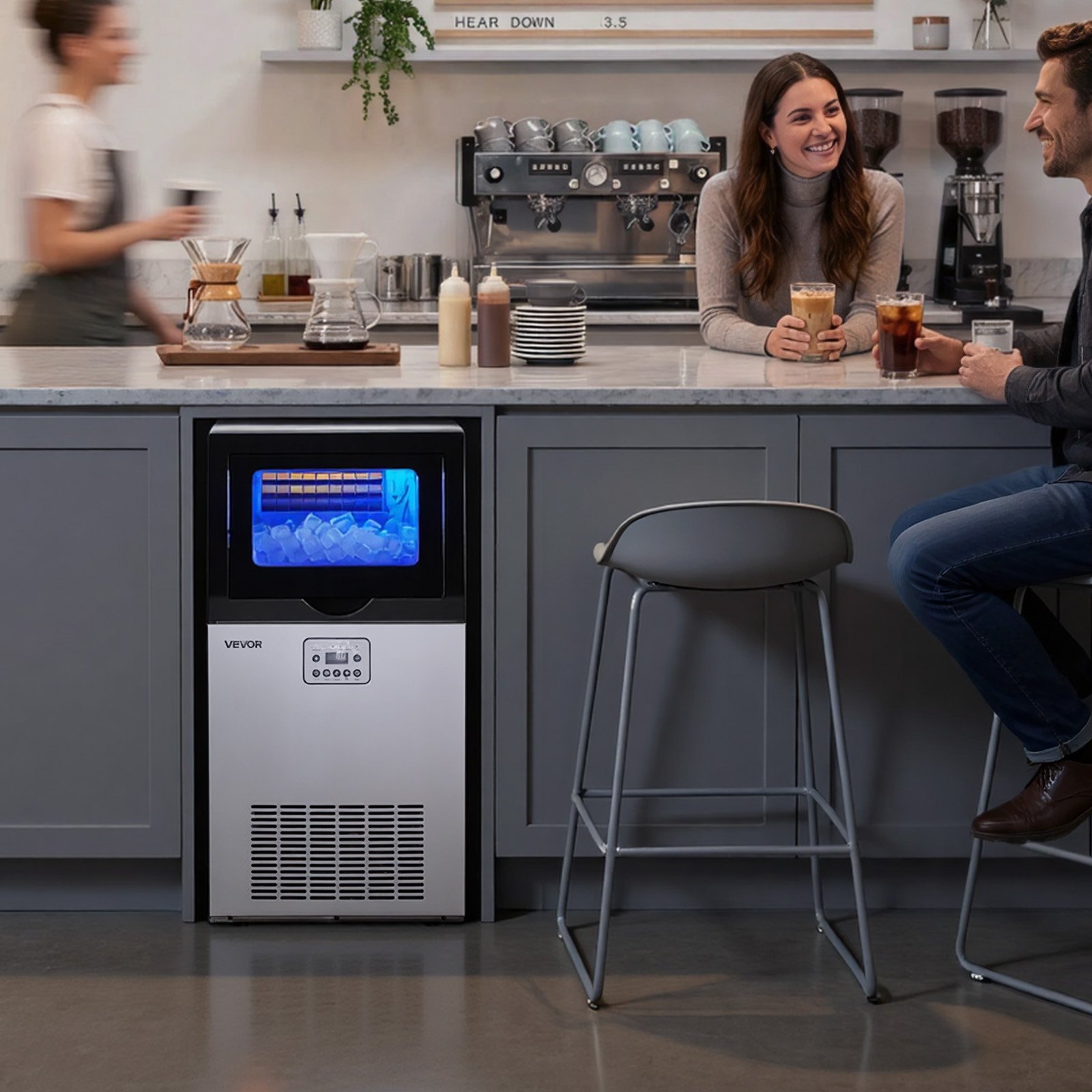 VEVOR Macchina per Ghiaccio Commerciale 54 kg/24 h, Macchina per Cubetti di Ghiaccio in Acciaio Inox Display LED Funzione Autopulente Capienza di Ghiacci 14 kg da Cucina Hotel Ristorante Bar Feste