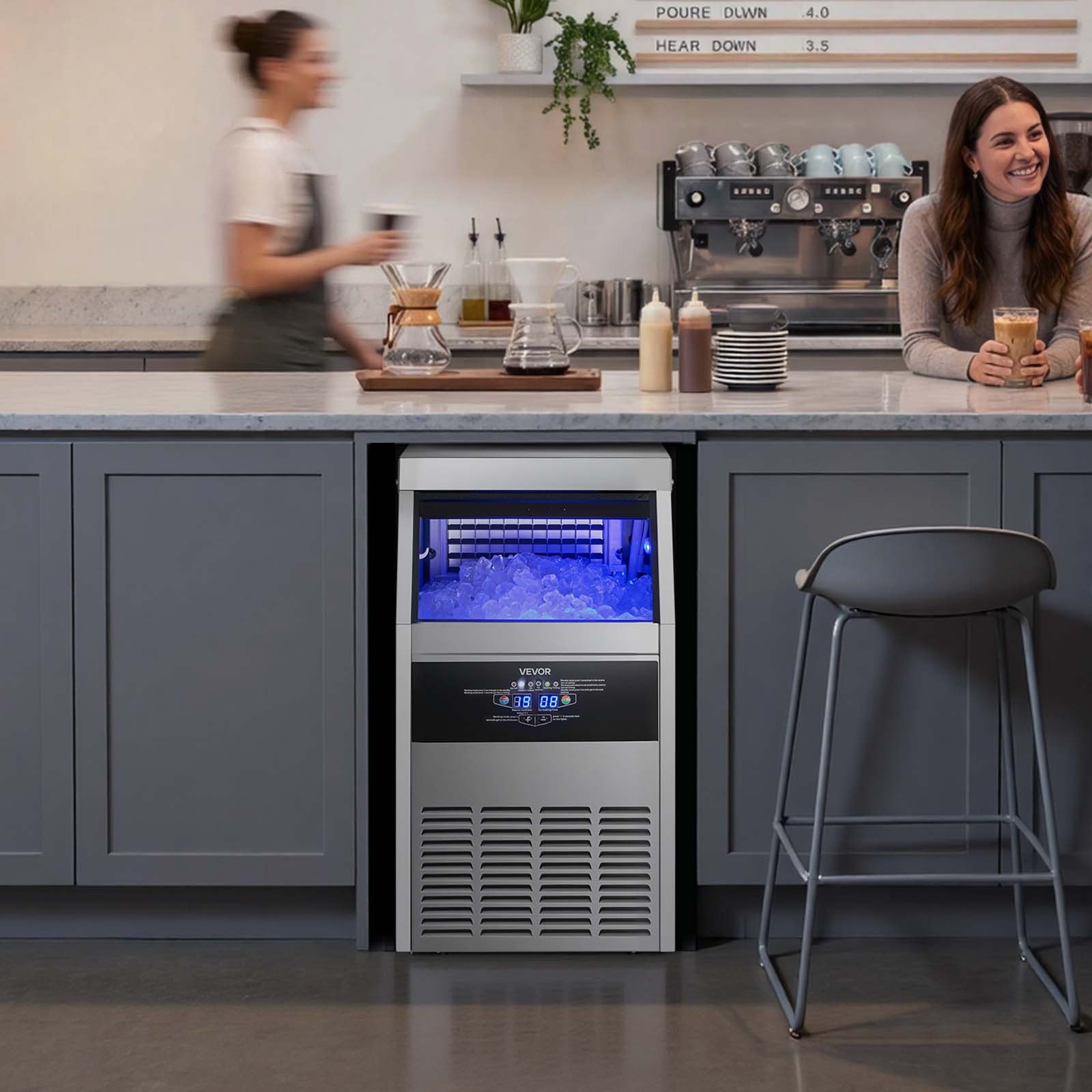 VEVOR Macchina per Ghiaccio Commerciale, Macchina per Cubetti di Ghiaccio Capacità Produttiva 68 kg/24 h Serbatoio Capienza ca. 14 kg, Fabbricatore di Cubetti di Ghiacci Bar Ristorante,