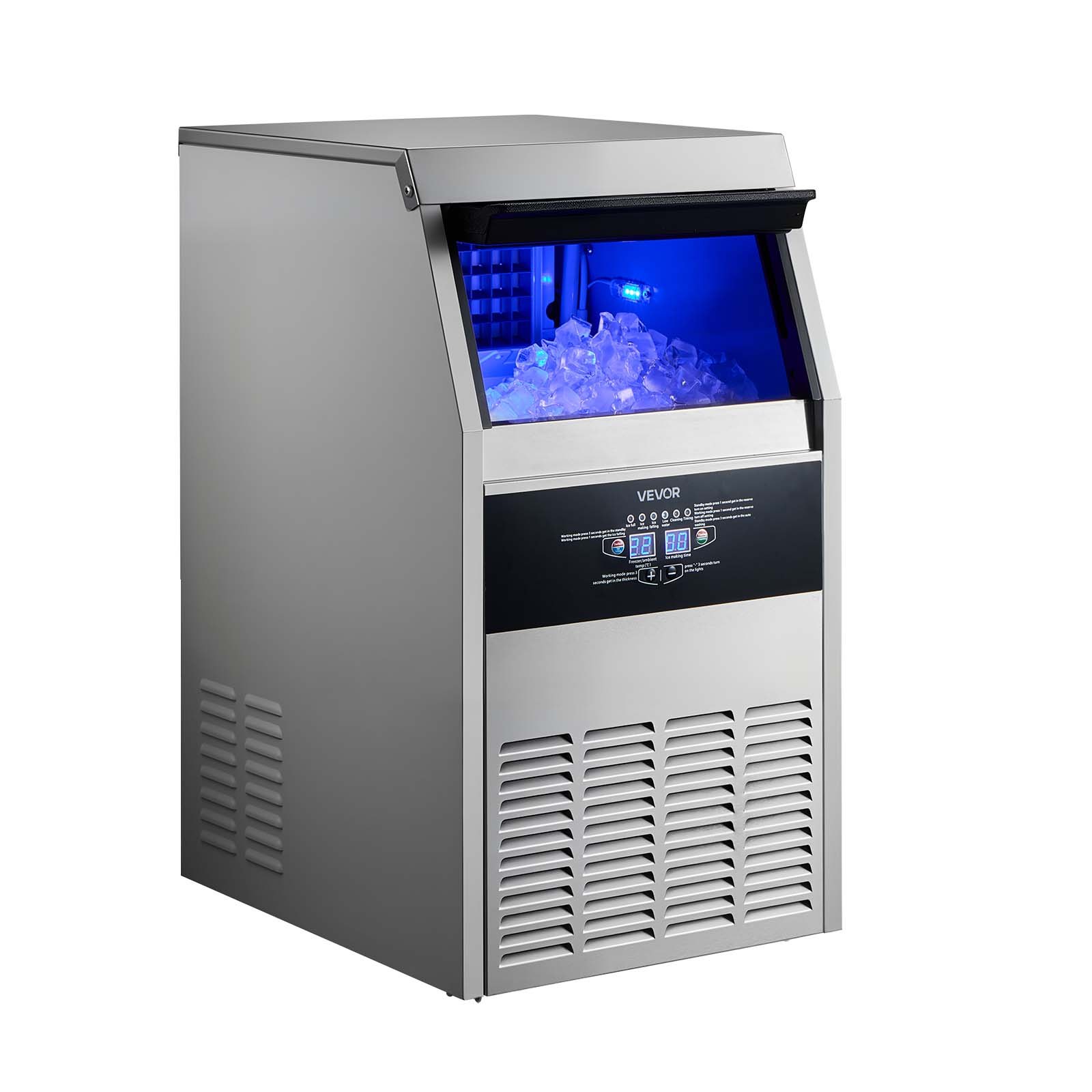 VEVOR Macchina per Ghiaccio Commerciale, Macchina per Cubetti di Ghiaccio Capacità Produttiva 68 kg/24 h Serbatoio Capienza ca. 14 kg, Fabbricatore di Cubetti di Ghiacci Bar Ristorante,