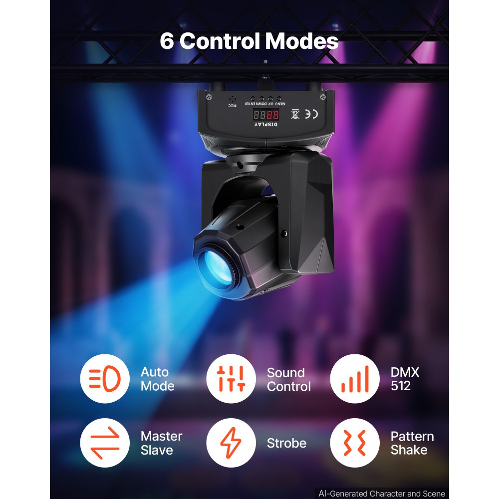 VEVOR Luci Testa Mobile LED RGB 30 W 2 Pezzi, Luci da Palco DJ Stroboscopio, con 8 Gobo e 8 Colori, Pan 540° e Tilt 270°, Controllo DMX e Attivazione Sonora, Ideale per Matrimoni, Feste ed Vari Eventi