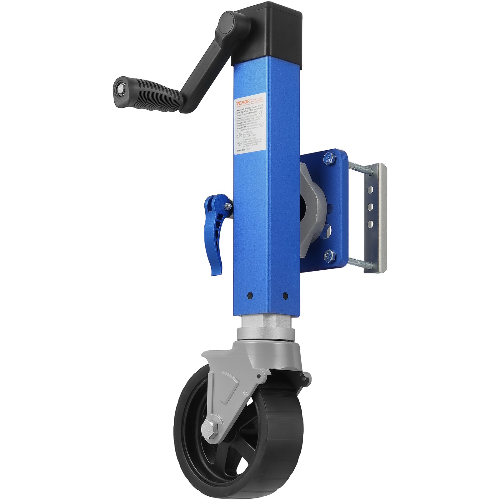 VEVOR Cric per Rimorchio con Ruota per Impieghi Gravosi da 725 kg Cric con Timone per Rimorchio Imbullonato con Maniglia Ergonomica, Ruota Singola, Sollevamento da 254 mm Rimorchio per Uso Generico