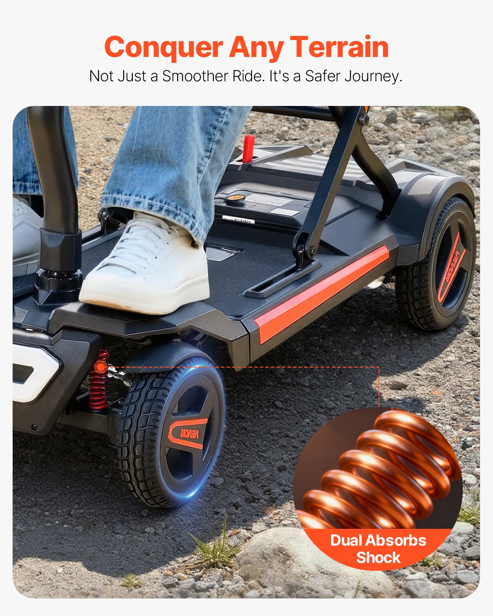 VEVOR Scooter Elettrico a 4 Ruote Pieghevole, Fuoristrada, Autonomia di 15 km, Capacità di Salita di 9°, Carico di 120 kg, con Batteria da 24 V 12 Ah, Mobilità Scooter per Anziani Disabili