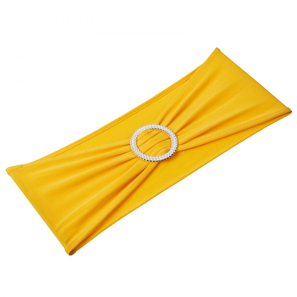 VEVOR Fascia per Sedia Elasticizzata in Spandex, Fiocchi Elasticizzati per Sedia con Fibbia Rotonda, Fasce Elastiche per Sedia, per Matrimoni, Banchetti, Decorazione per Sedia 50 Pezzi Giallo Oro