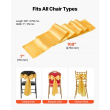 VEVOR Fasce per Sedie in Raso con Fiocchi, Fasce per Sedie per Legare, Nastri per Sedia Fiocchi di Nozze per Matrimoni, Feste, Banchetti, Coprisedie per Banchetti, 275 x 17 cm, 50 Pezzi, Oro