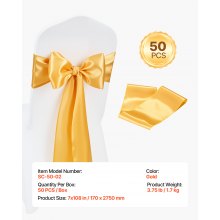 VEVOR Fasce per Sedie in Raso con Fiocchi, Fasce per Sedie per Legare, Nastri per Sedia Fiocchi di Nozze per Matrimoni, Feste, Banchetti, Coprisedie per Banchetti, 275 x 17 cm, 50 Pezzi, Oro