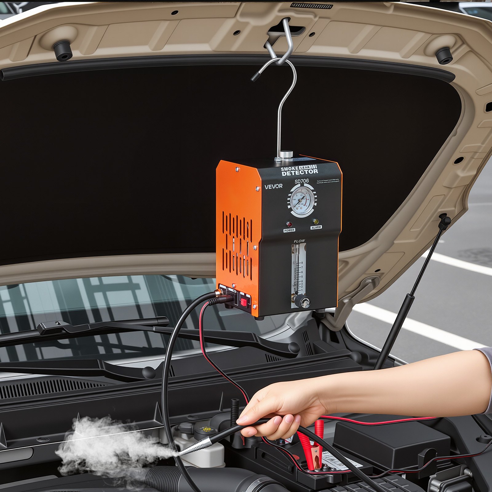VEVOR Rilevatore di Perdite di Fumo per Autoveicoli EVAP Pompa Integrata Tester Diagnostico a Vuoto per Fumo Perdite  EVAP 12V CC, Manometro Flussometro, 2 Modalità per Auto Moto Camion Barche ATV
