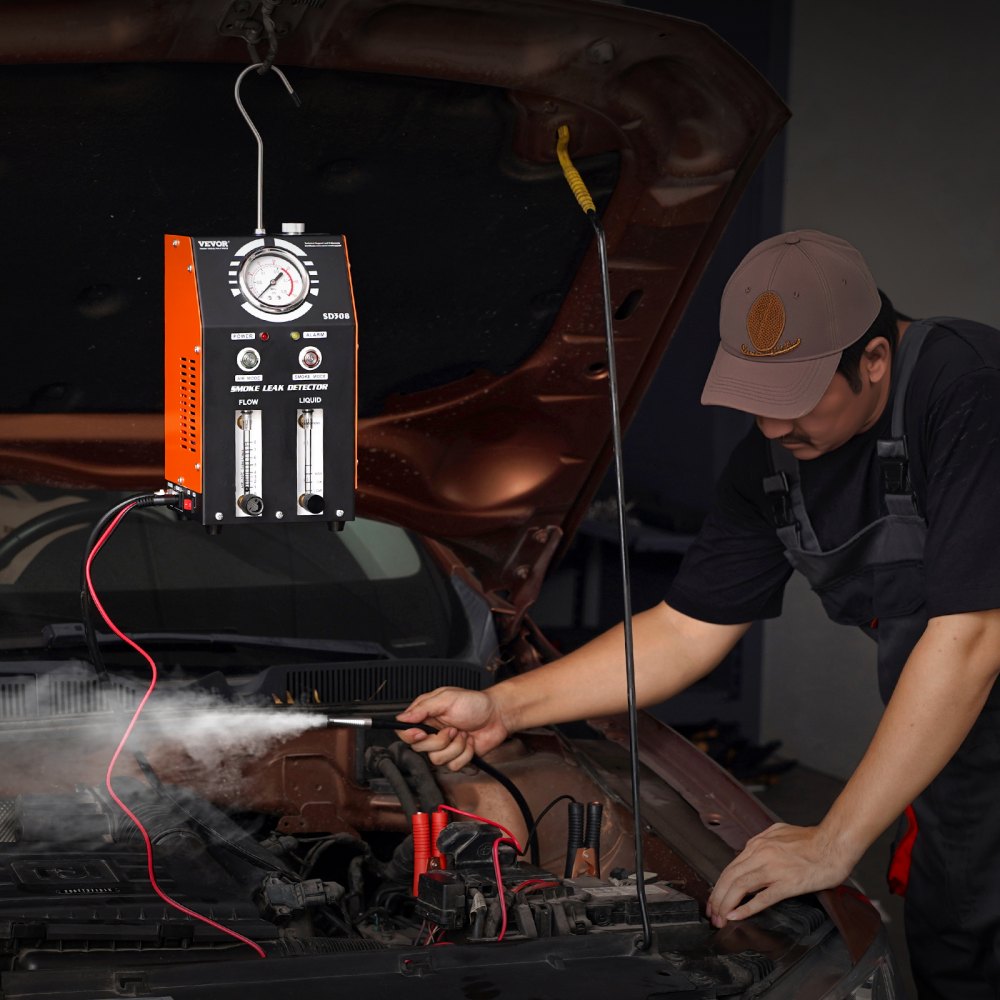 VEVOR Macchina rilevatore del fumo per auto, Rilevatore di perdite del fumo 8 L/min, Macchina del fumo per auto modalità aria modalità fumo, Rilevatore di perdite con manometro pompe dell'aria