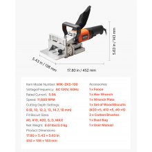 VEVOR Fresatrice a Lamelle 760W 5,9A 11600 giri/min, Tacca di Posizionamento a 45° con Sacchetto per Polvere, Fresatrice Biscottatrice Angolo Profondità Regolabile, Lavorazione del Legno