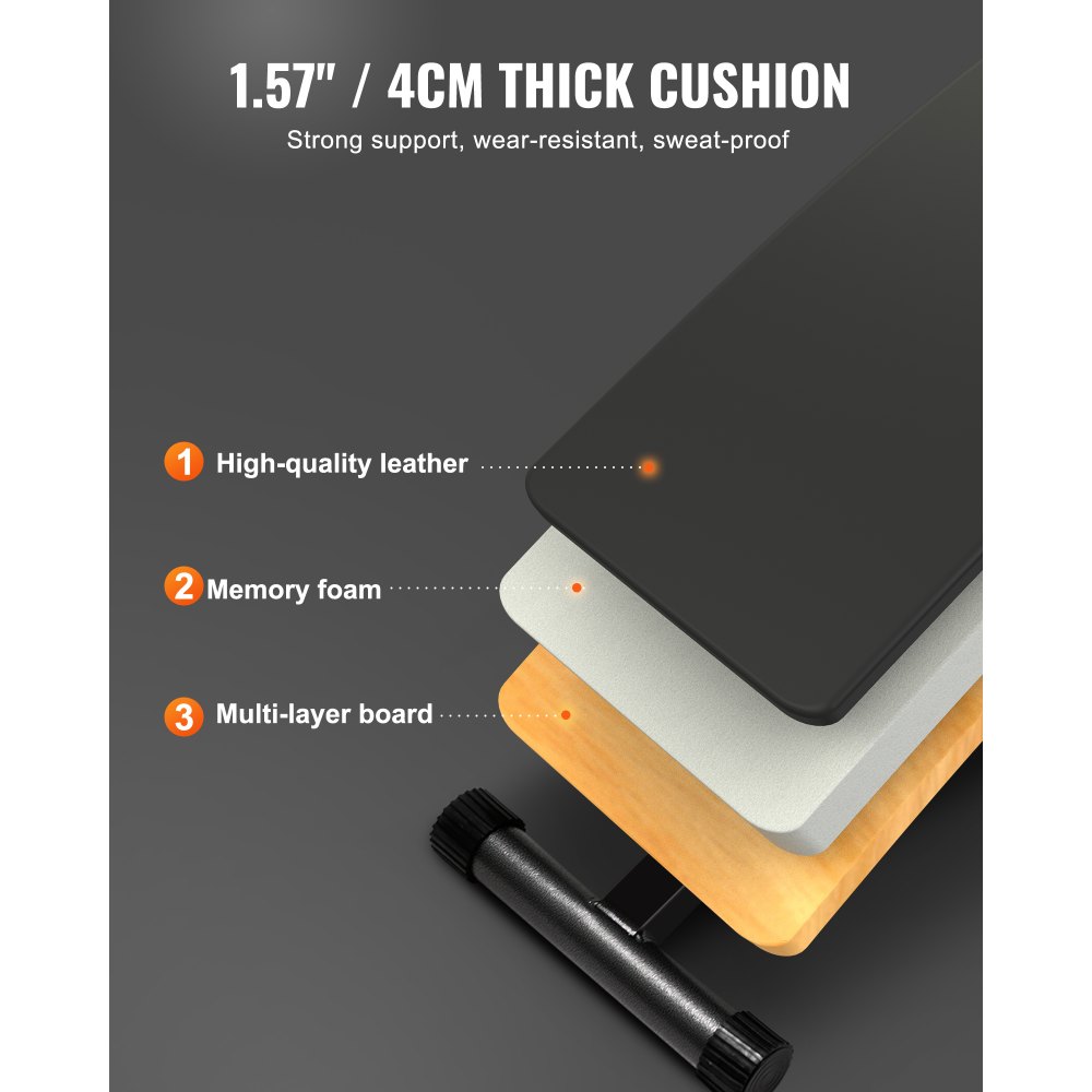 VEVOR Panca per Addominali Curva, Altezza Regolabile 5 Livelli, Panca Addominali da Palestra 1425x470x675 mm, Allenamento per Schiena Capacità di Carico 226 kg per Fitness Muscolare del Corpo