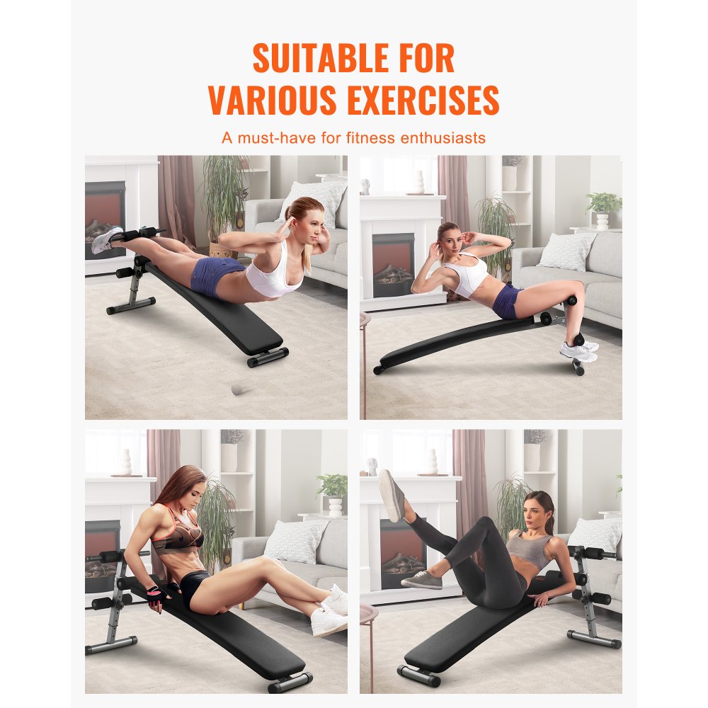 VEVOR Panca per Addominali Curva, Altezza Regolabile 5 Livelli, Panca Addominali da Palestra 1425x470x675 mm, Allenamento per Schiena Capacità di Carico 226 kg per Fitness Muscolare del Corpo