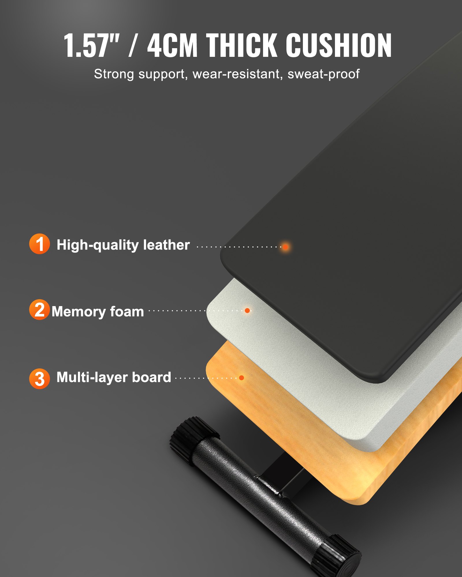 VEVOR Panca per Addominali Curva, Altezza Regolabile 5 Livelli, Panca Addominali da Palestra 1425x470x675 mm, Allenamento per Schiena Capacità di Carico 226 kg per Fitness Muscolare del Corpo