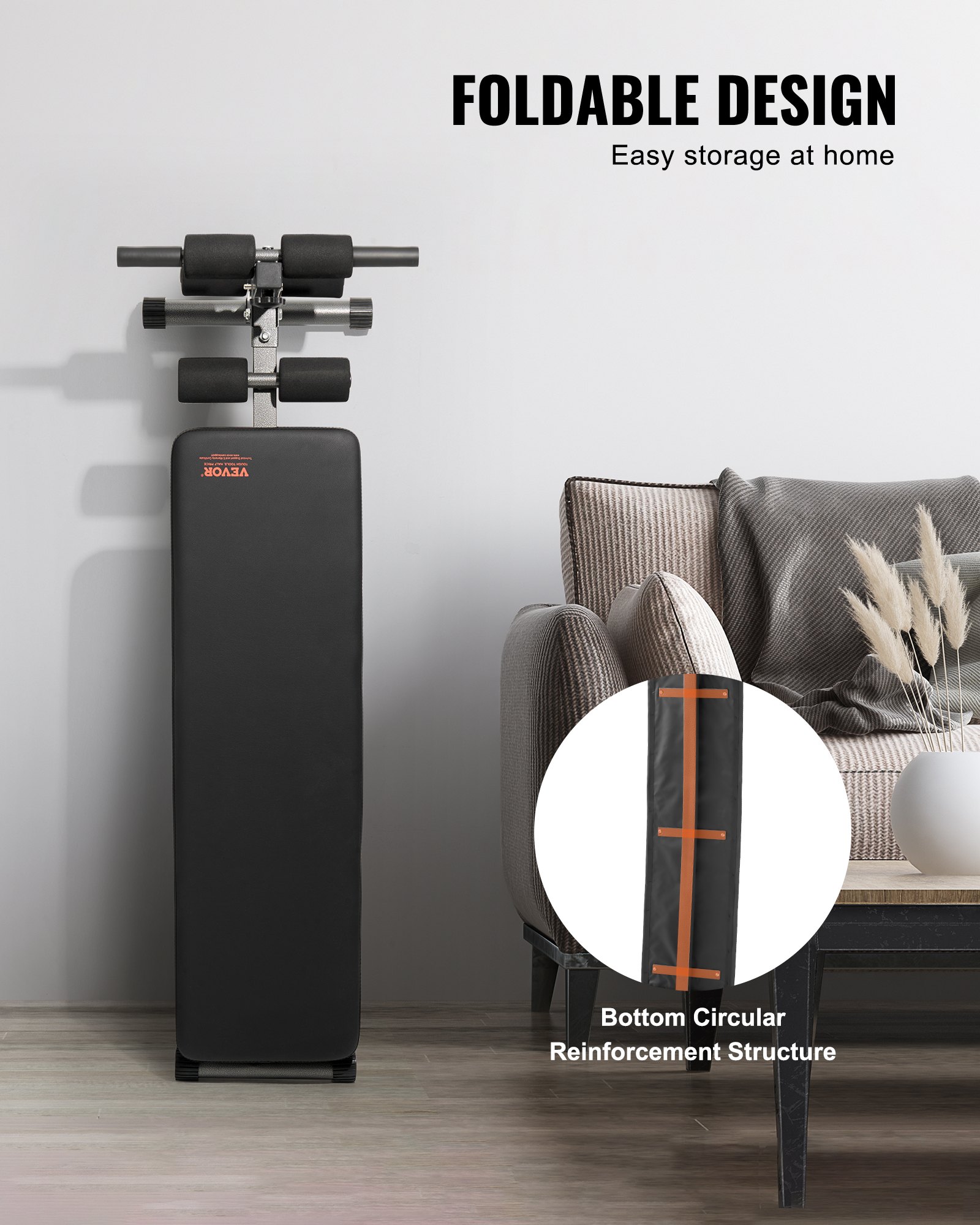 VEVOR Panca per Addominali Curva, Altezza Regolabile 5 Livelli, Panca Addominali da Palestra 1425x470x675 mm, Allenamento per Schiena Capacità di Carico 226 kg per Fitness Muscolare del Corpo