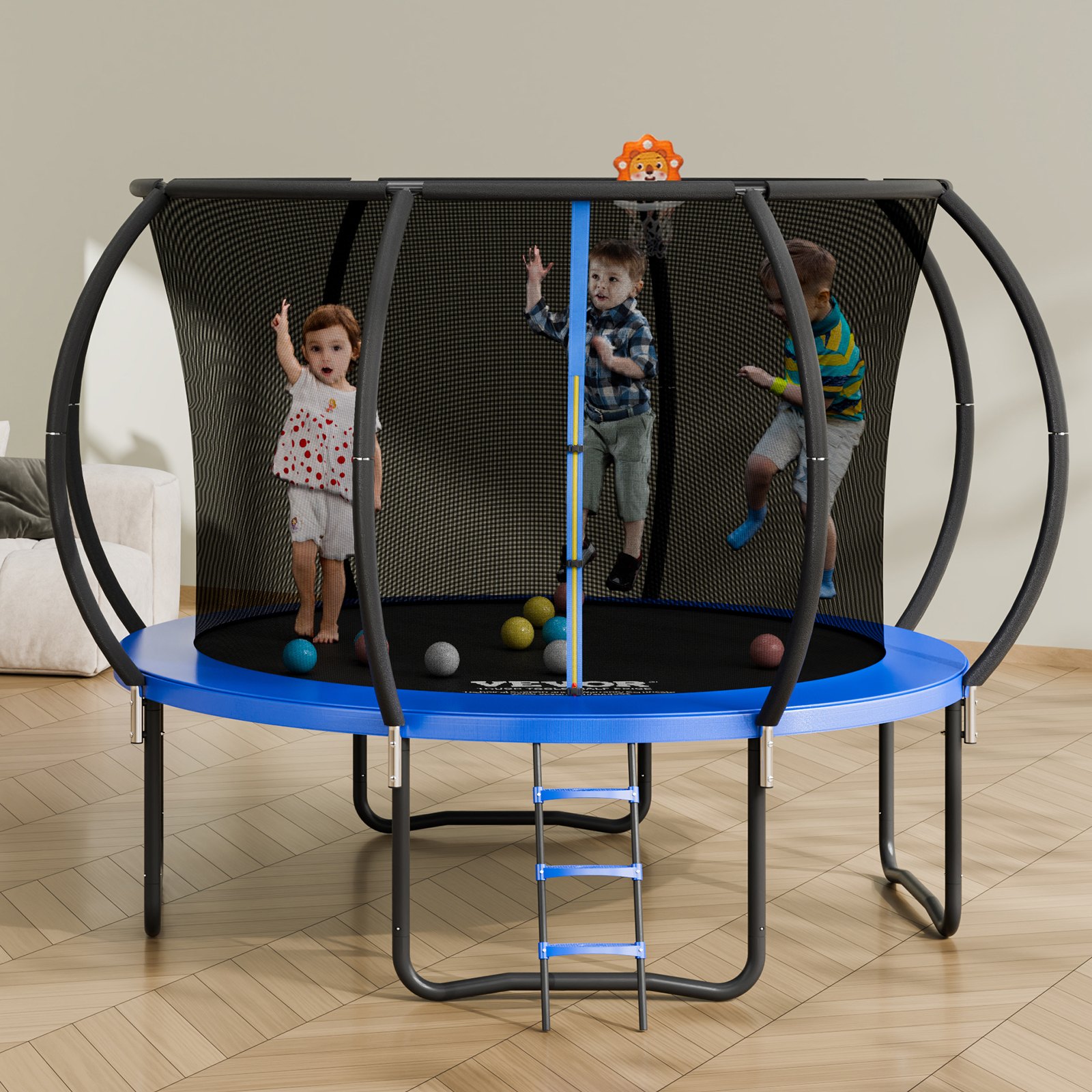 VEVOR Garden Trampoline, 86 cm Ladder Height, Indoor/Outdoor Children's Trampoline with 150 kg Weight Capacity, 360° Safety Net, Shock-Absorbing, Outdoor Trampoline for Children & Adults