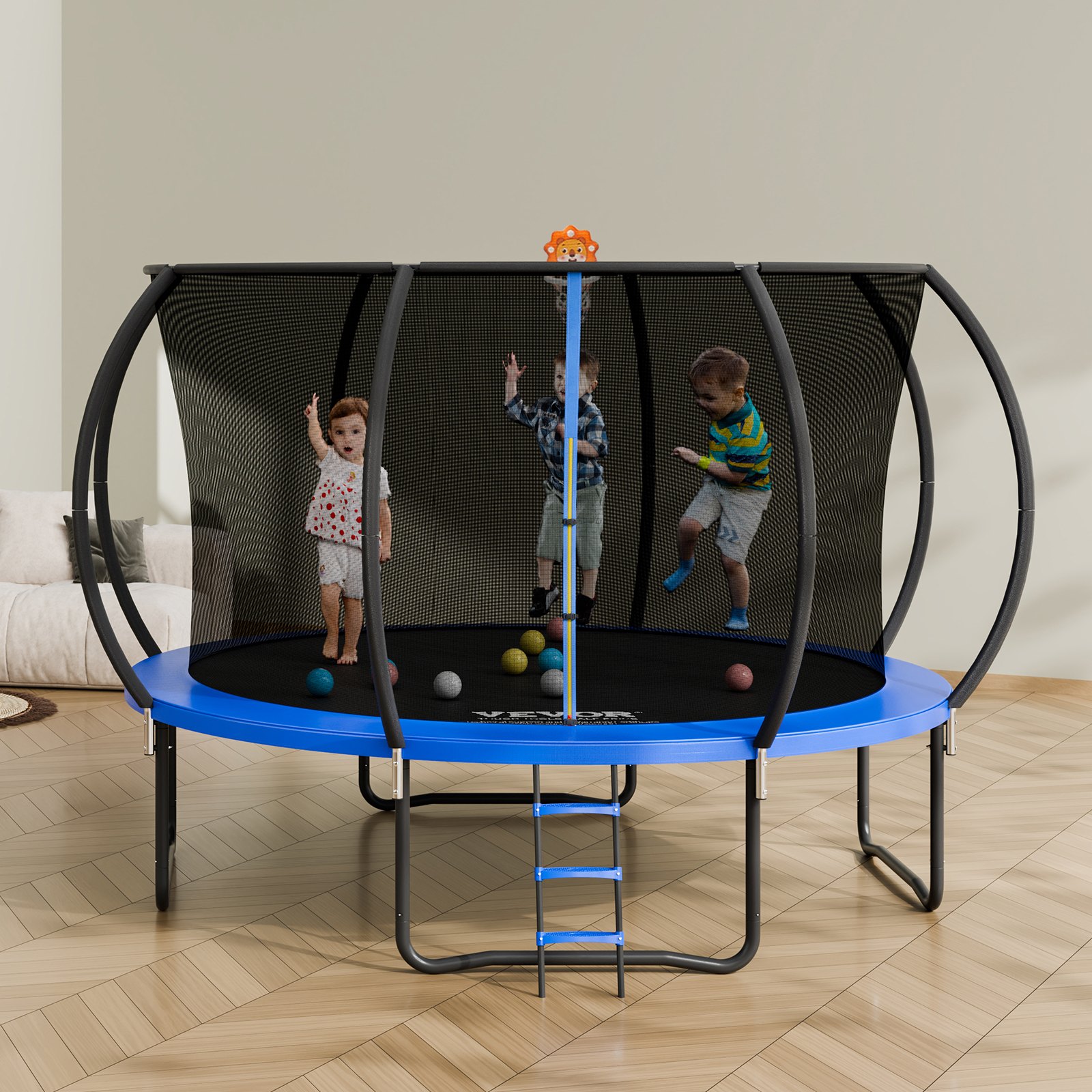 VEVOR Trampolino Elastico per Bambini da 3,7 m per Esterni e Interni, Portata Massima 180 kg, con Rete di Sicurezza a 360°, Copertura in Schiuma, Trampolino per Parco Divertimenti in Cortile Giardino