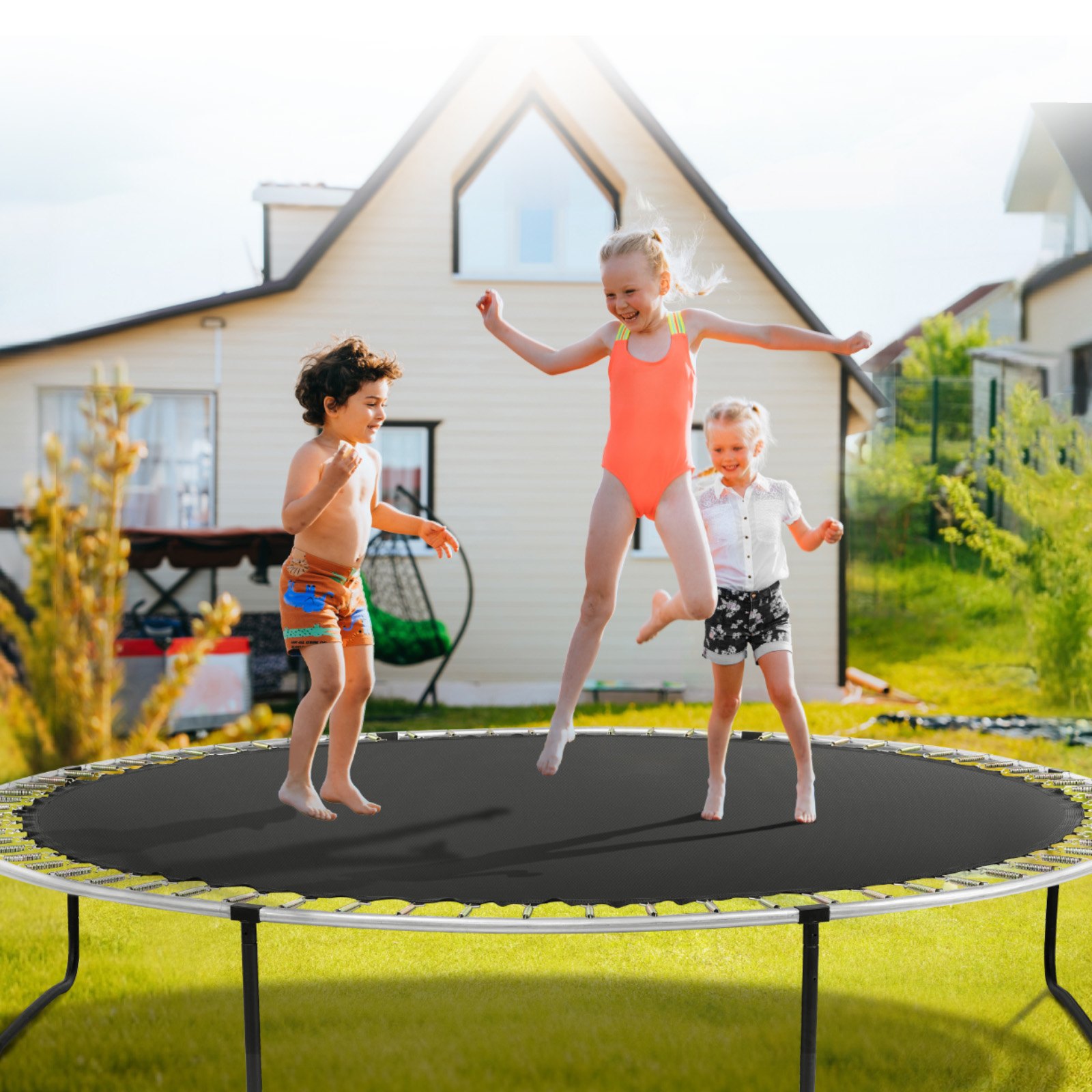 VEVOR Tappetino di Ricambio per Trampolino, Tappetino da Salto Universale Trampolino Rotondo 396 cm, Rinforza Tappetino Resistente ai Raggi UV, con 80 Molla Anelli V, Molle 17,8 cm Lunghezza