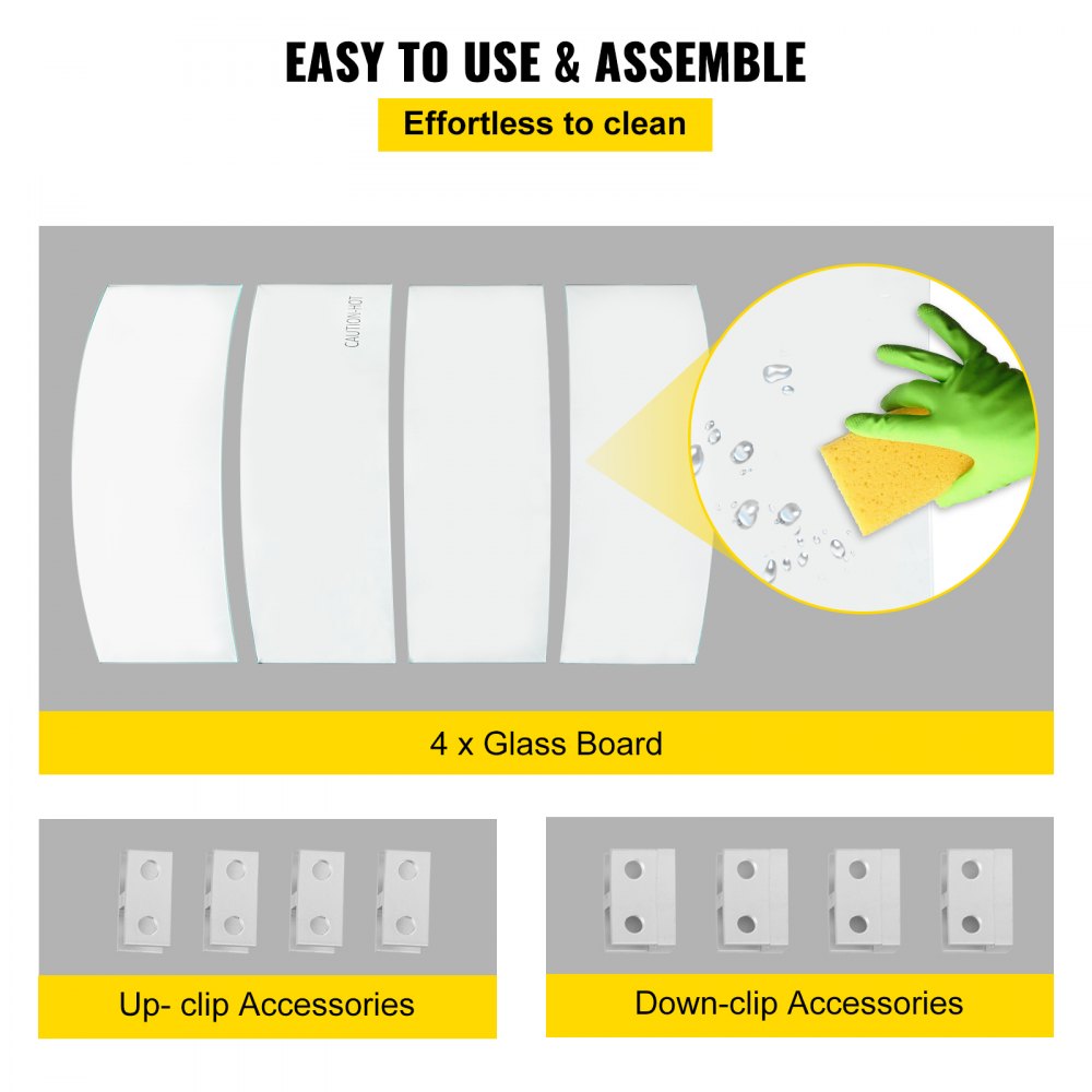 VEVOR Tavolo di Vetro Temperato da 610x610x150 mm, Protezione per Recinzione a Forma Rotonda, Parafiamma in Vetro Spessore da 6,4 mm con 8 Staffe, per Bracieri Esterni Rotondi, Rettangolari e Quadrati