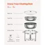 VEVOR Set Scaldavivande a Buffet 4,7 L in Acciaio Inox con 2 Padelle, Distributore Calore Rotondo con Coperchio in Vetro, Vaschetta per l'Acqua e Supporto, per Matrimoni, Feste a Buffet, Argento