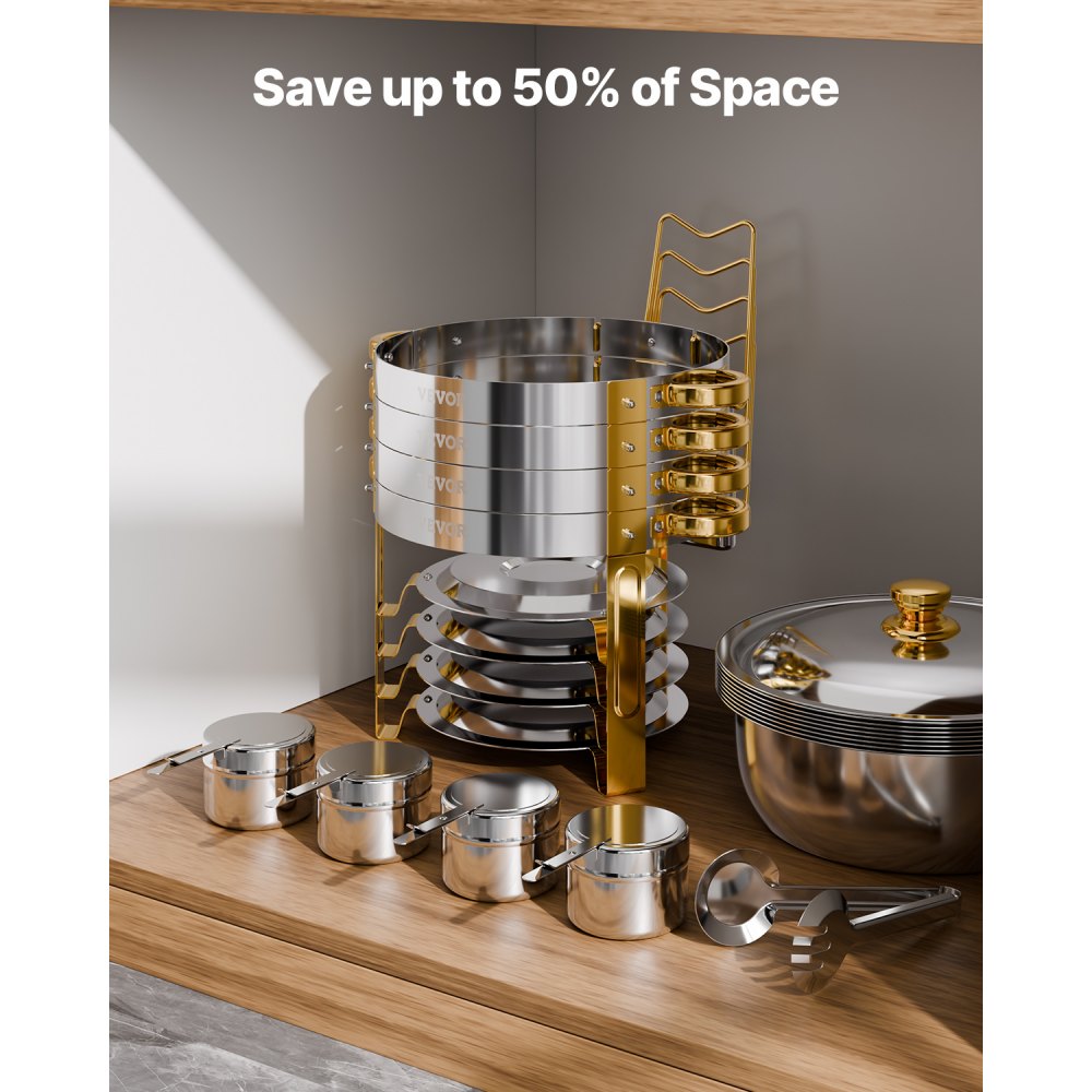 VEVOR Scaldavivande per Buffet con 4 Padelle, Distributore di Calore Rotondo per Ristorazione con Coperchio, Porta Carburante e Vaschetta per l'Acqua per Matrimoni, Feste, Dorato 4,7 L