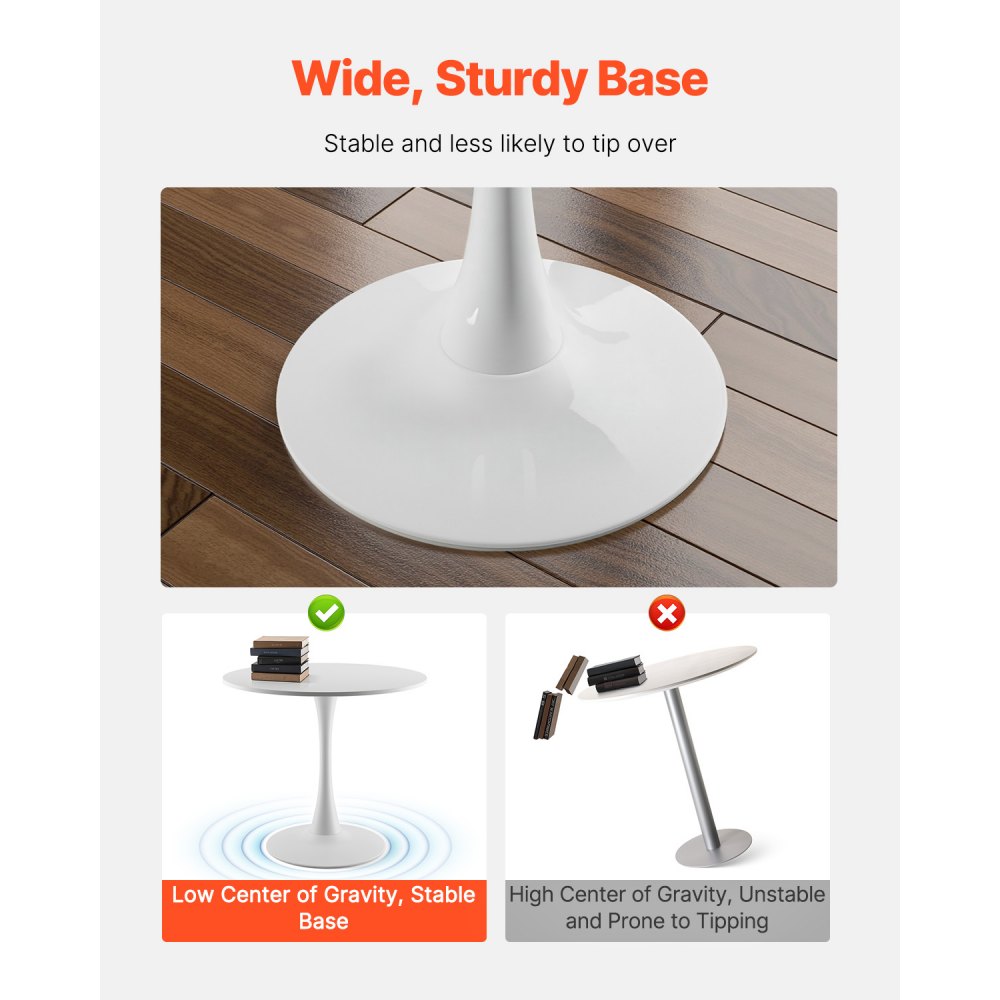 VEVOR Tavolo da Pranzo Rotondo da 800 mm Tavolo in Legno, Carico 113,4 kg Mobili Circolari Moderni, con Base a Piedistallo in Design Tulipano, per Cucina di Casa Soggiorno, Bianco, Solo Tavolo