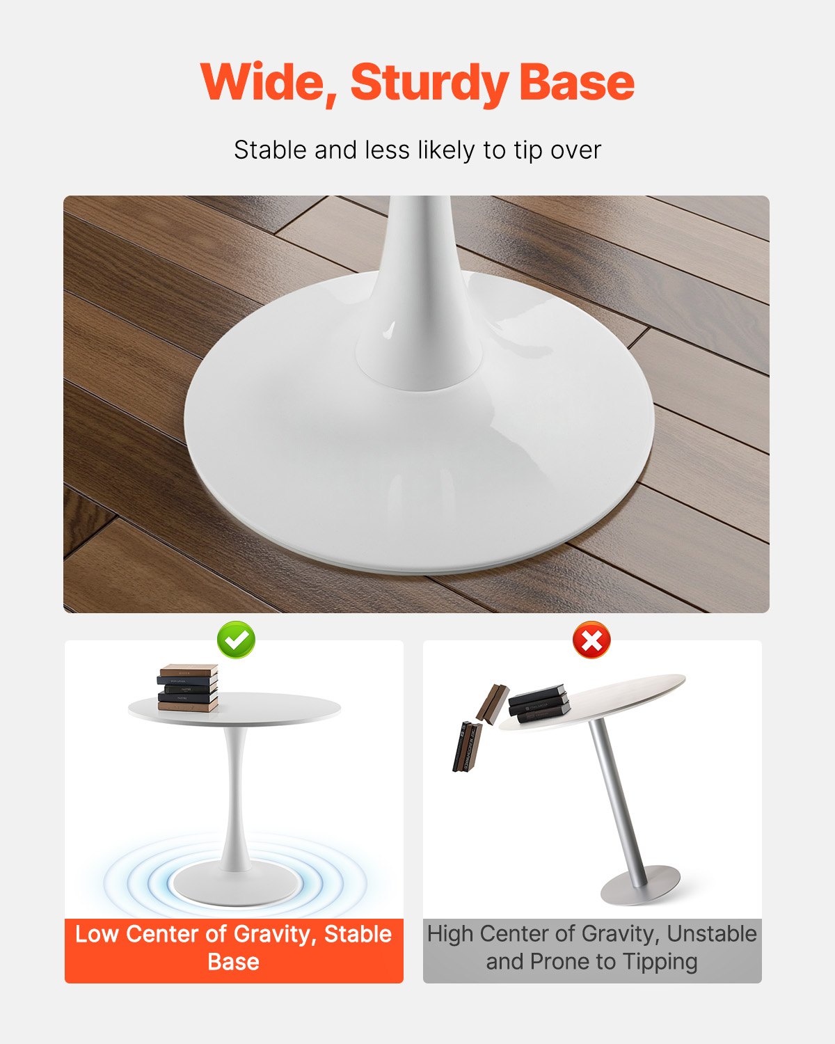 VEVOR Tavolo da Pranzo Rotondo da 800 mm Tavolo in Legno, Carico 113,4 kg Mobili Circolari Moderni, con Base a Piedistallo in Design Tulipano, per Cucina di Casa Soggiorno, Bianco, Solo Tavolo