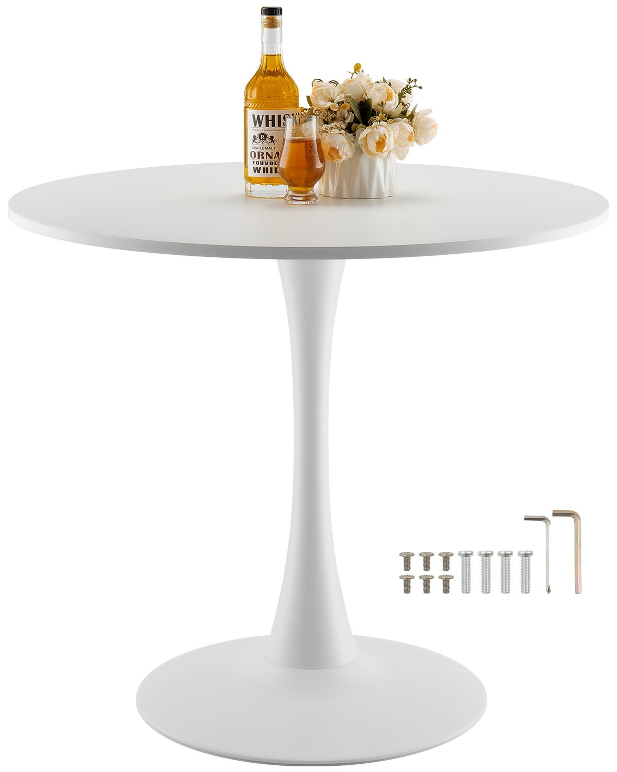 VEVOR Tavolo da Pranzo Rotondo da 800 mm Tavolo in Legno, Carico 113,4 kg Mobili Circolari Moderni, con Base a Piedistallo in Design Tulipano, per Cucina di Casa Soggiorno, Bianco, Solo Tavolo