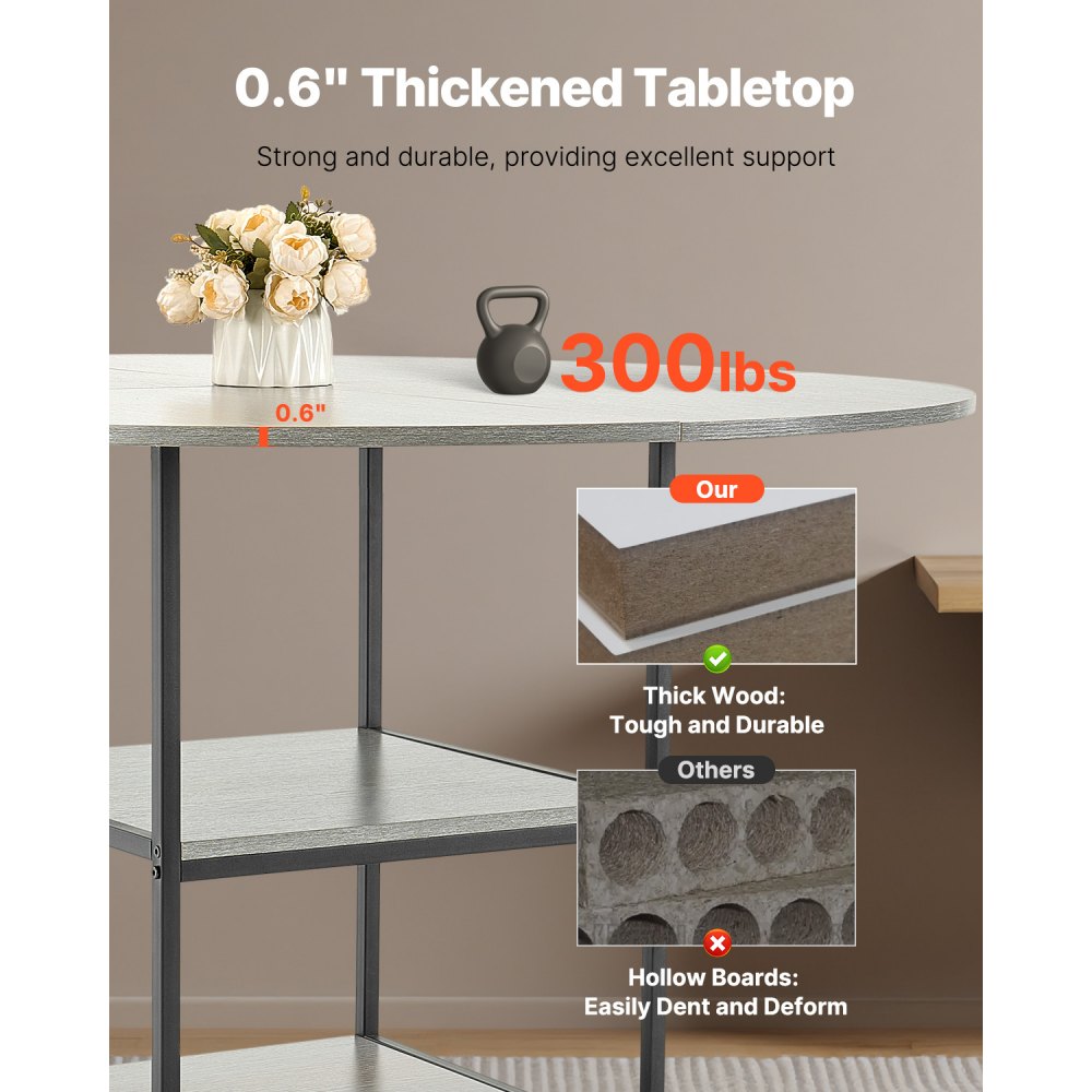 VEVOR Tavolo da Pranzo Rotondo da 1200 mm Tavolo in Legno, Carico 136,1 kg Mobili Circolari Moderni, con Ripiano Portaoggetti e Gambe in Metallo, per Cucina di Casa Soggiorno, Grigio, Solo Tavolo