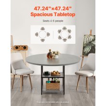 VEVOR Tavolo da Pranzo Rotondo da 1200 mm Tavolo in Legno, Carico 136,1 kg Mobili Circolari Moderni, con Ripiano Portaoggetti e Gambe in Metallo, per Cucina di Casa Soggiorno, Grigio, Solo Tavolo
