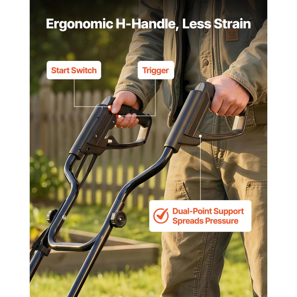 VEVOR Motozappa Elettrica per Orto con Cavo Larghezza di Lavoro 45 cm Profondità 22 cm, Zappatrice a Motore 1500 W per Terreno Campo Prato Cortile Orto Coltivazione con Manubrio Pieghevole da Giardino