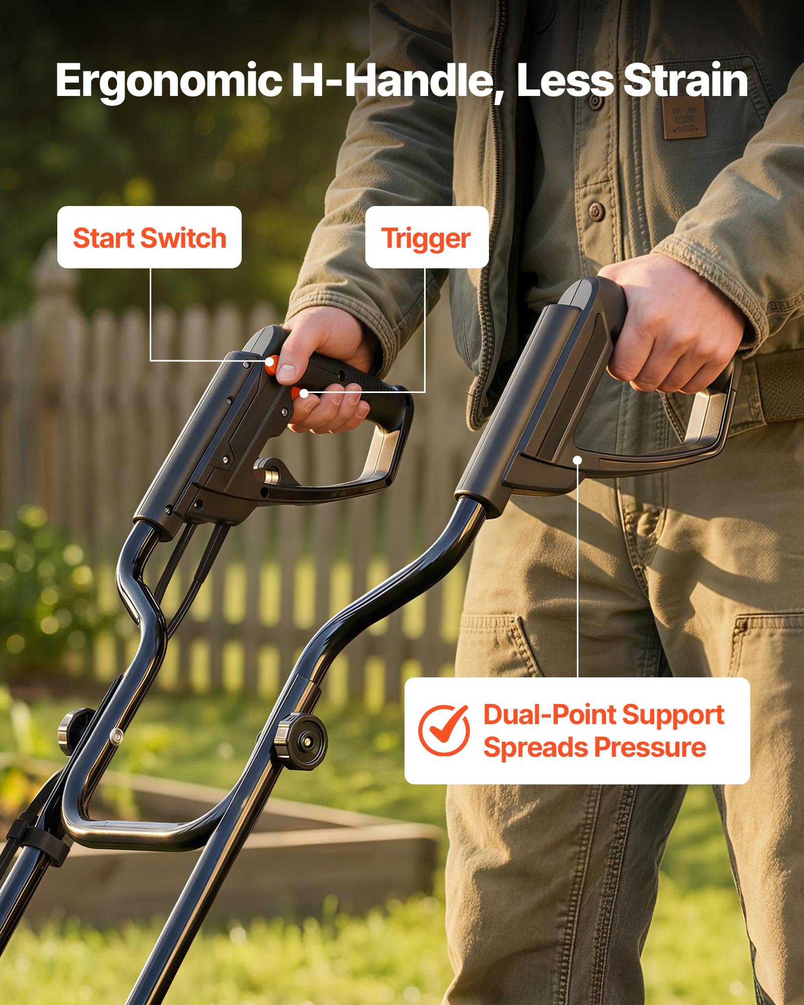 VEVOR Motozappa Elettrica per Orto con Cavo Larghezza di Lavoro 45 cm Profondità 22 cm, Zappatrice a Motore 1500 W per Terreno Campo Prato Cortile Orto Coltivazione con Manubrio Pieghevole da Giardino