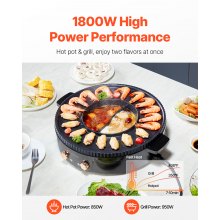 VEVOR Pentola Hot Pot con Griglia 1800W Elettrica BBQ Coreano Antiaderente