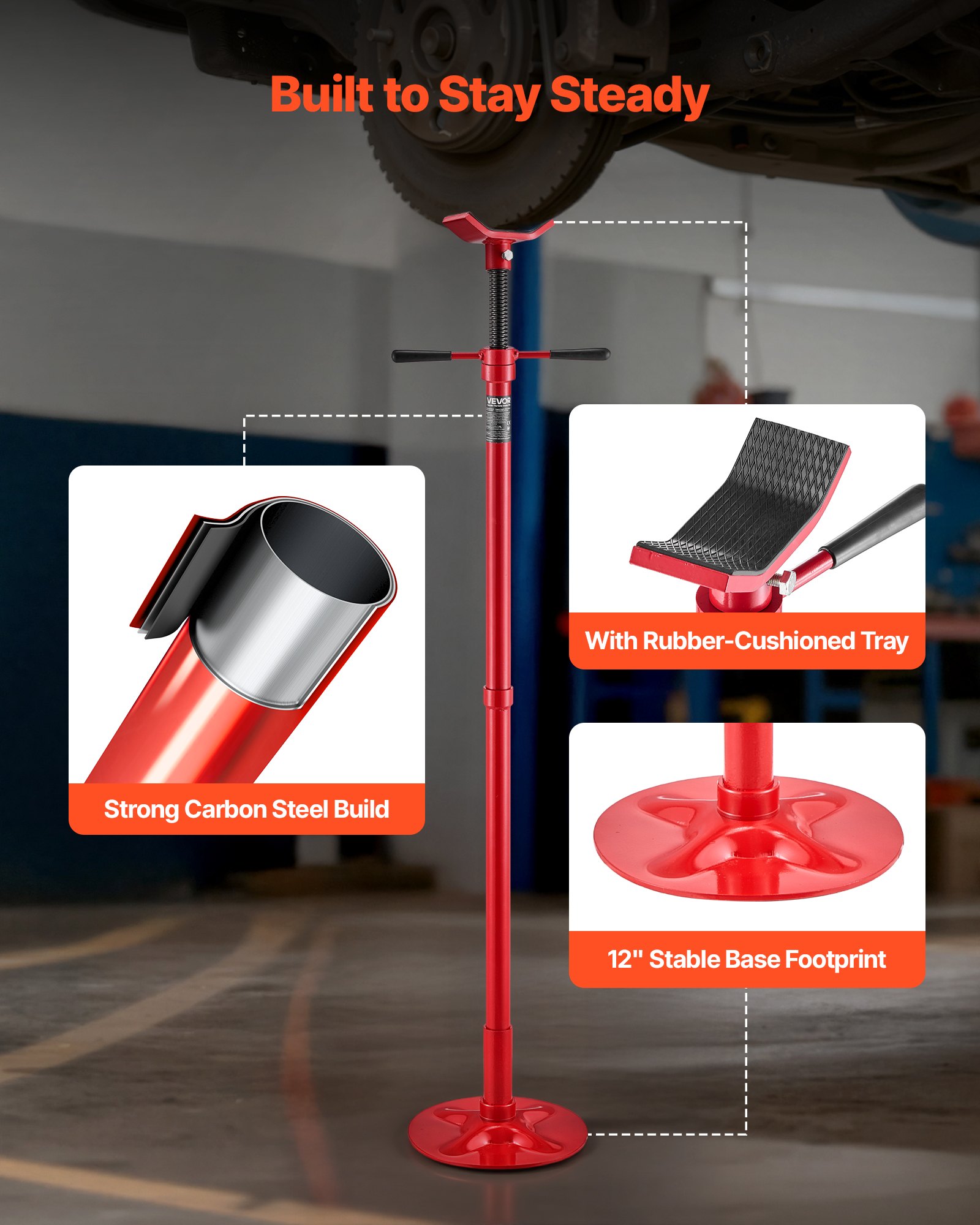 VEVOR Supporto per Fossa e Sottoponte Carico max. 0,5 Tonnellate, Asta di Supporto da Fossa Altezza Regolabile 137,2-213 cm, Maniglia Girevole, Cuscinetti a Forma di U da Officina Garage