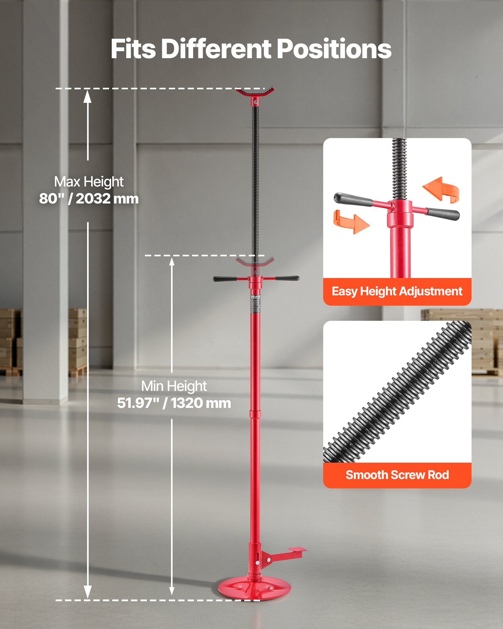 VEVOR Supporto da Fossa e Sottoponte Carico max. 0,75 Tonnellate, Asta di Supporto da Fossa Altezza Regolabile 132-203,2 cm, Maniglia Girevole, Riparazioni Manutenzione Stabilizzazione Officina Garage