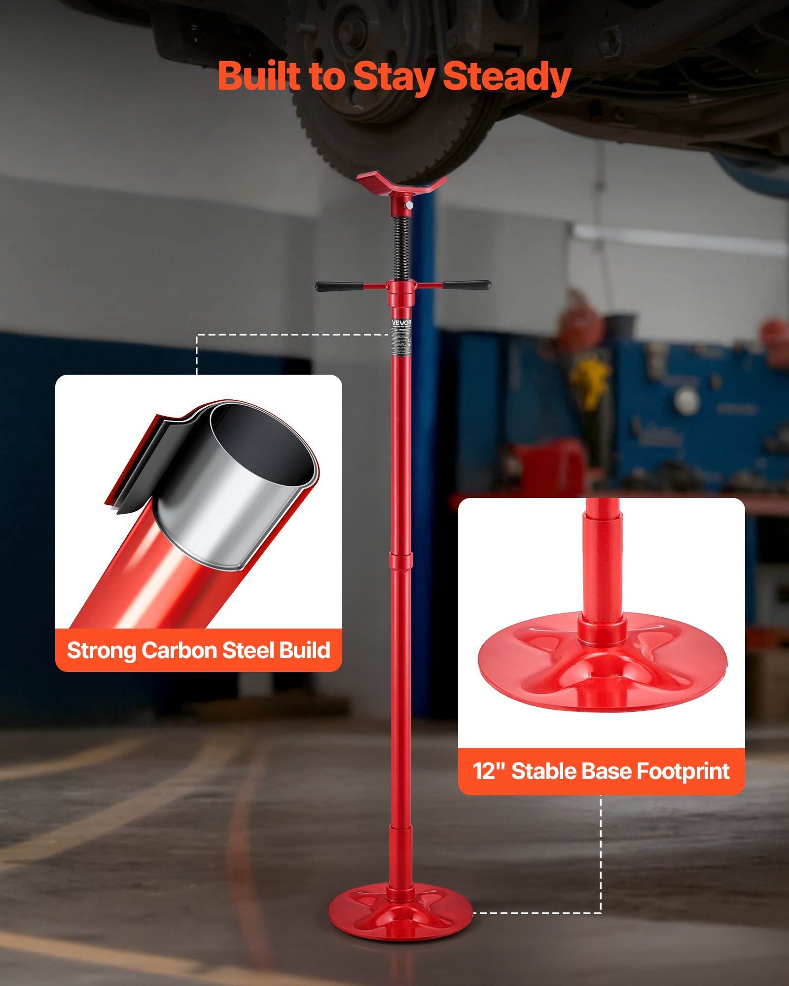 VEVOR Supporto per Fossa e Sottoponte Carico max. 0,75 Tonnellate, Supporto da Fossa Altezza Regolabile 137,2-213 cm, Maniglia, Cuscinetti a Forma di U Riparazioni Manutenzione Officina Garage