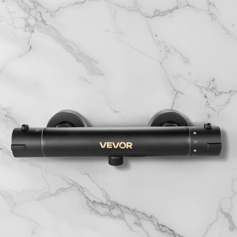 VEVOR Valvola Termostatica per Rubinetto Doccia, con Blocco di Sicurezza a 38°C, Controllo della Temperatura con Acqua Calda e Fredda per Camper, Hotel, con Rivestimento Elettroforetico, Nero