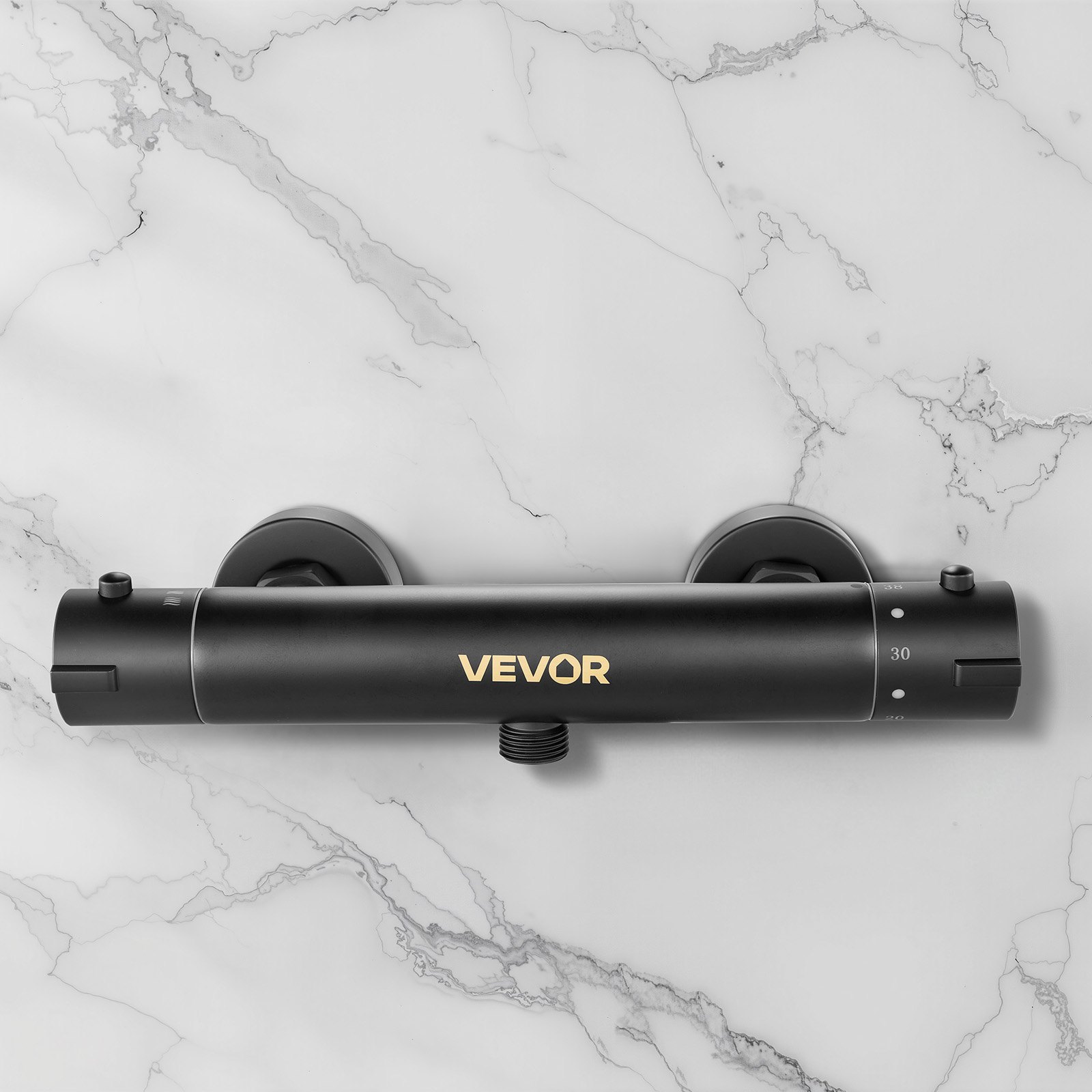 VEVOR Valvola Termostatica per Rubinetto Doccia, con Blocco di Sicurezza a 38°C, Controllo della Temperatura con Acqua Calda e Fredda per Camper, Hotel, con Rivestimento Elettroforetico, Nero