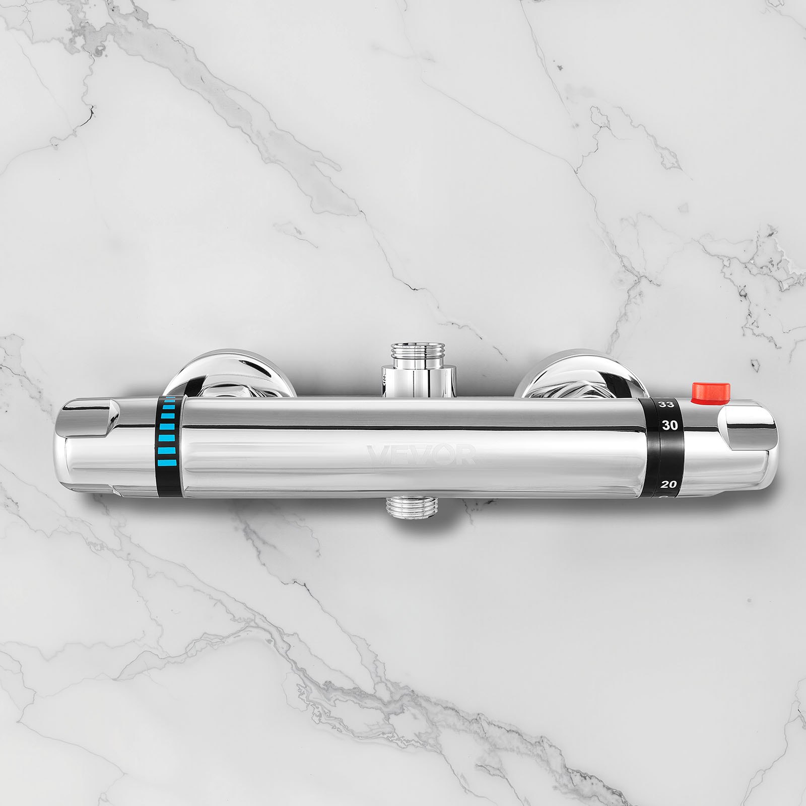 VEVOR Valvola Termostatica per Rubinetto Doccia, con Blocco di Sicurezza a 38°C, Valvole di Controllo della Temperatura con Acqua Calda e Fredda per Camper, Hotel, con Rivestimento Cromato Argento