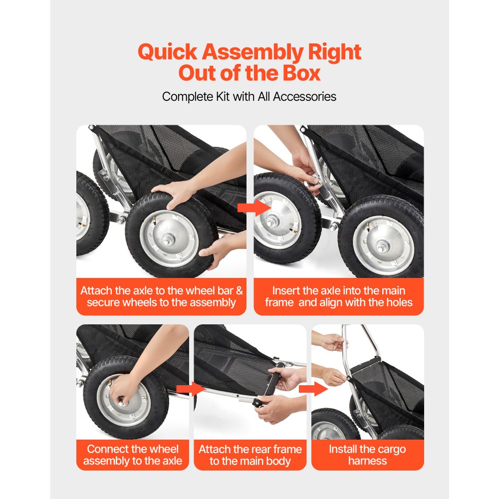 VEVOR Carrello da Caccia, per Trasporto da Caccia da 227 kg, Carrello Cingolato Pieghevole in Lega di Alluminio, per il Trasporto di Cervi su Tutti i Terreni con Pneumatici Ammortizzanti