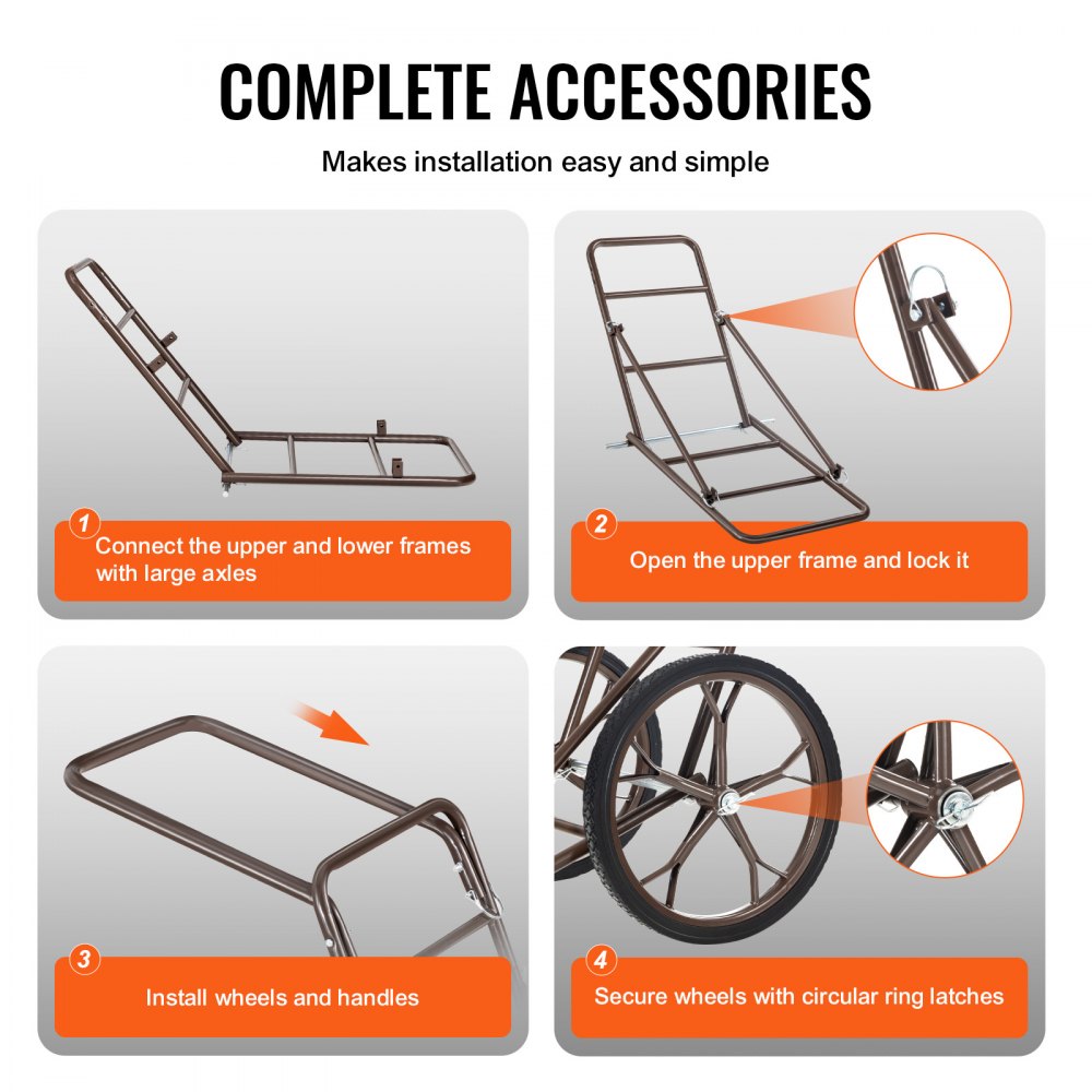 VEVOR Game Cart, Foldable Game Trolley 227 kg, Game Transporter with Two 42 cm Wheels and Ergonomic Handle, Game Cart Accessories, All-Purpose Transport Trolley for Hunting, Fishing and Hiking