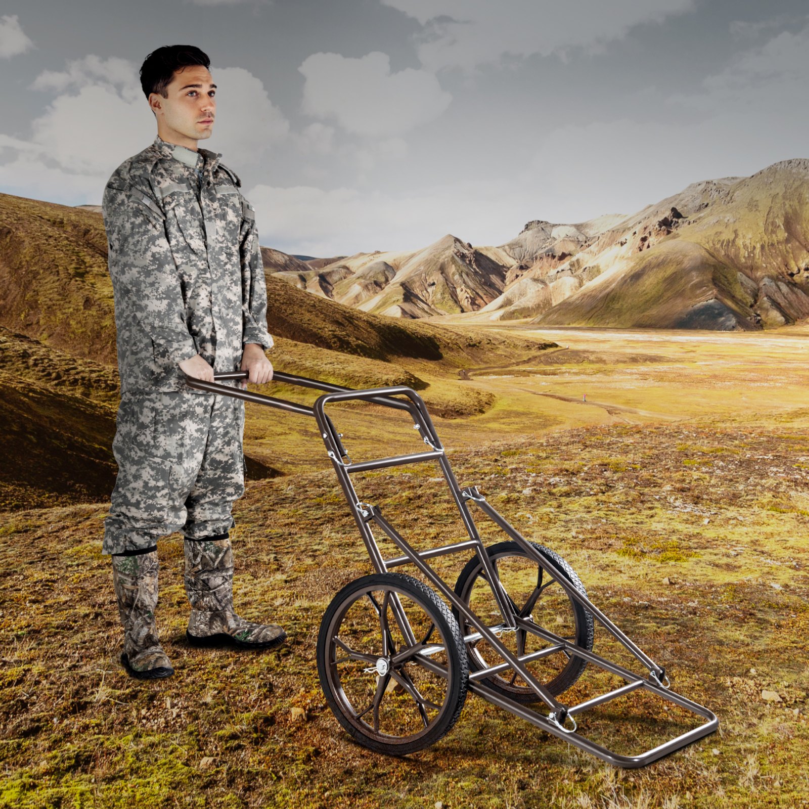 VEVOR Game Cart, Foldable Game Trolley 227 kg, Game Transporter with Two 42 cm Wheels and Ergonomic Handle, Game Cart Accessories, All-Purpose Transport Trolley for Hunting, Fishing and Hiking