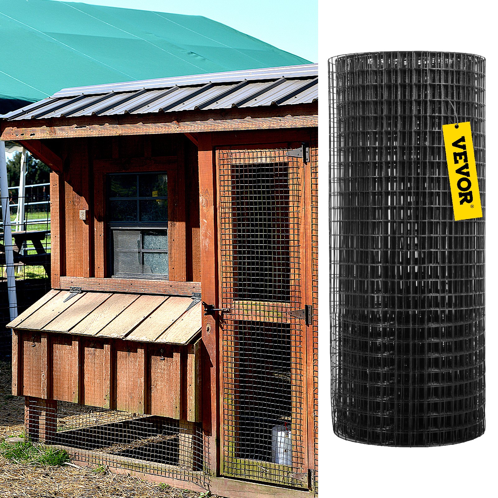 VEVOR Panno per Erbacce Maglia da 24" x 50" e 1" x 1", Filo Saldato in Acciaio Galvanizzato Rivestito in Vinile Calibro 16 per Recinzioni da Giardino e Recinti per Animali Domestici, Nero