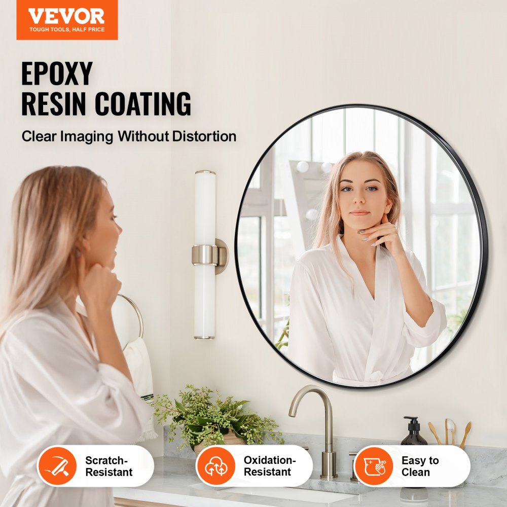 VEVOR Specchio per Trucco da Parete, Spessore 3,81 mm Specchio con Cornice 762 mm in Lega di Alluminio e Pellicola Antideflagrante, Specchio Antigraffio con Staffa a Forma di Z, per Bagno Soggiorno
