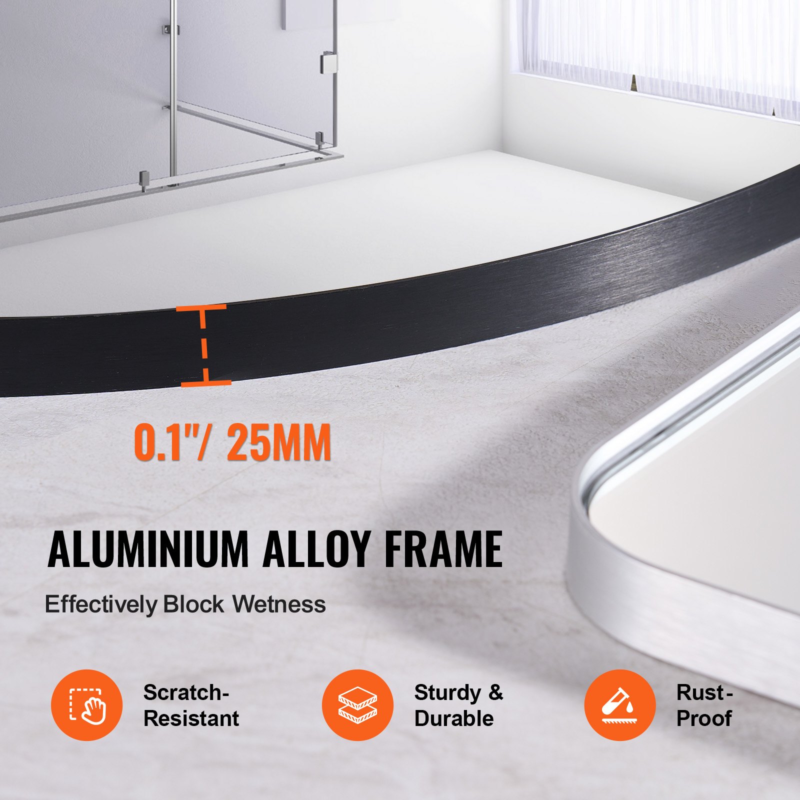 VEVOR Specchio per Trucco da Parete, Spessore 3,81 mm Specchio con Cornice 762 mm in Lega di Alluminio e Pellicola Antideflagrante, Specchio Antigraffio con Staffa a Forma di Z, per Bagno Soggiorno