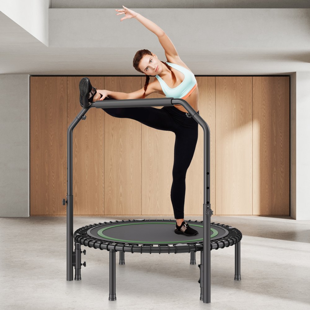 VEVOR Mini Trampolino Pieghevole Fitness Rimbalzo 1027 mm Trampolino da Allenamento Resiliente, Capacità 150 kg Trampolino Sportivo Rimbalzante, Maniglia in Schiuma Regolabile in Altezza a 4 Livelli