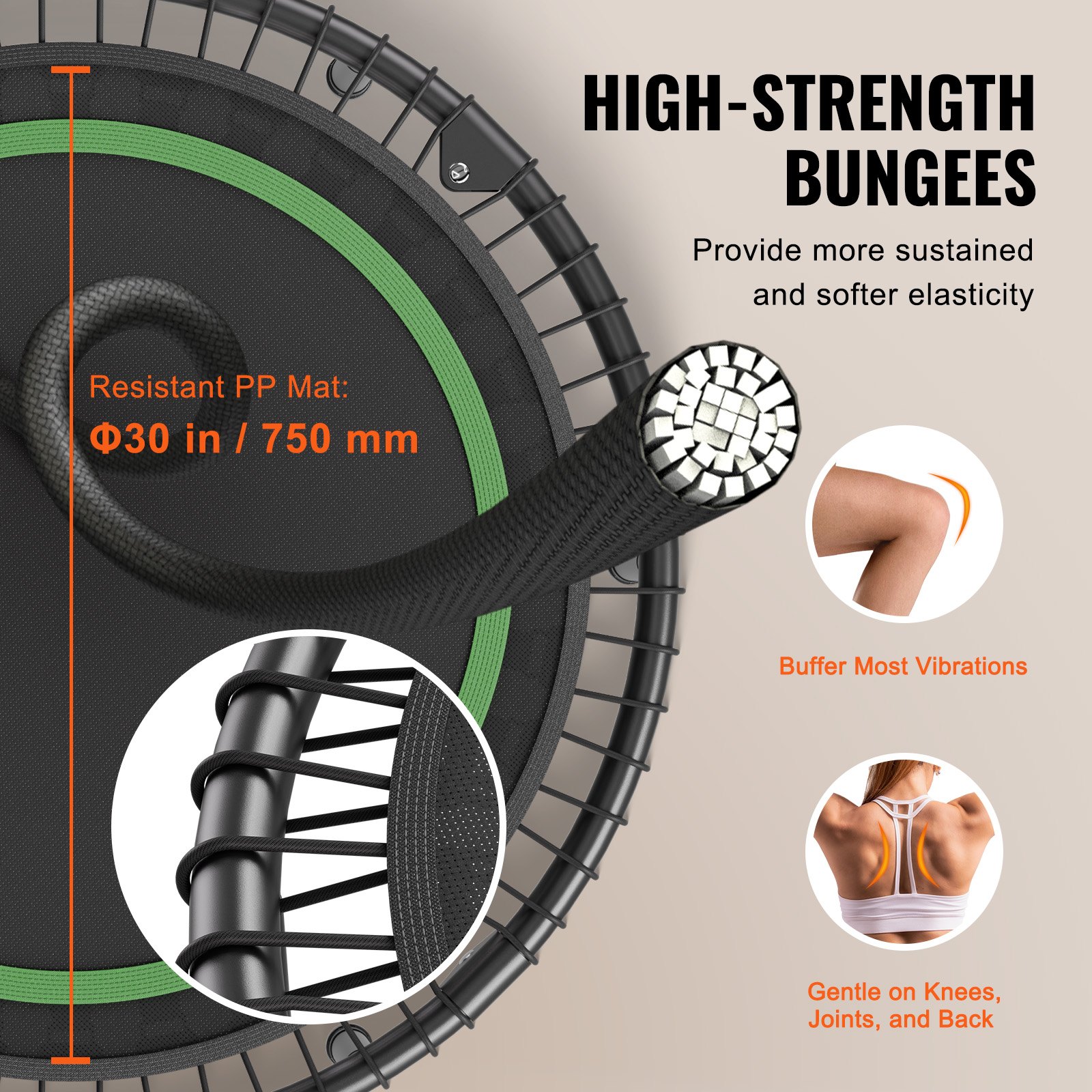 VEVOR Foldable Mini Trampoline Fitness Rebounder 1027 mm, 150 kg Load Capacity Training Trampoline, Rebounder Sport Trampoline Mini Trampoline Garden Trampoline with 4-Level Height-Adjustable Foam Handle