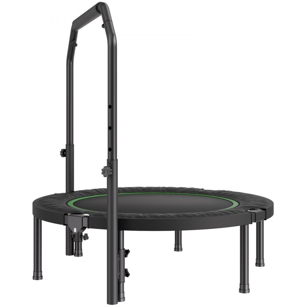 VEVOR Mini Trampolino Pieghevole Fitness Rimbalzo 1045 mm Trampolino da Allenamento Resiliente 150 kg Trampolino Sportivo da Rimbalzo, Maniglia Regolabile in Altezza a 4 Livelli 32 Molle, Nero e Verde